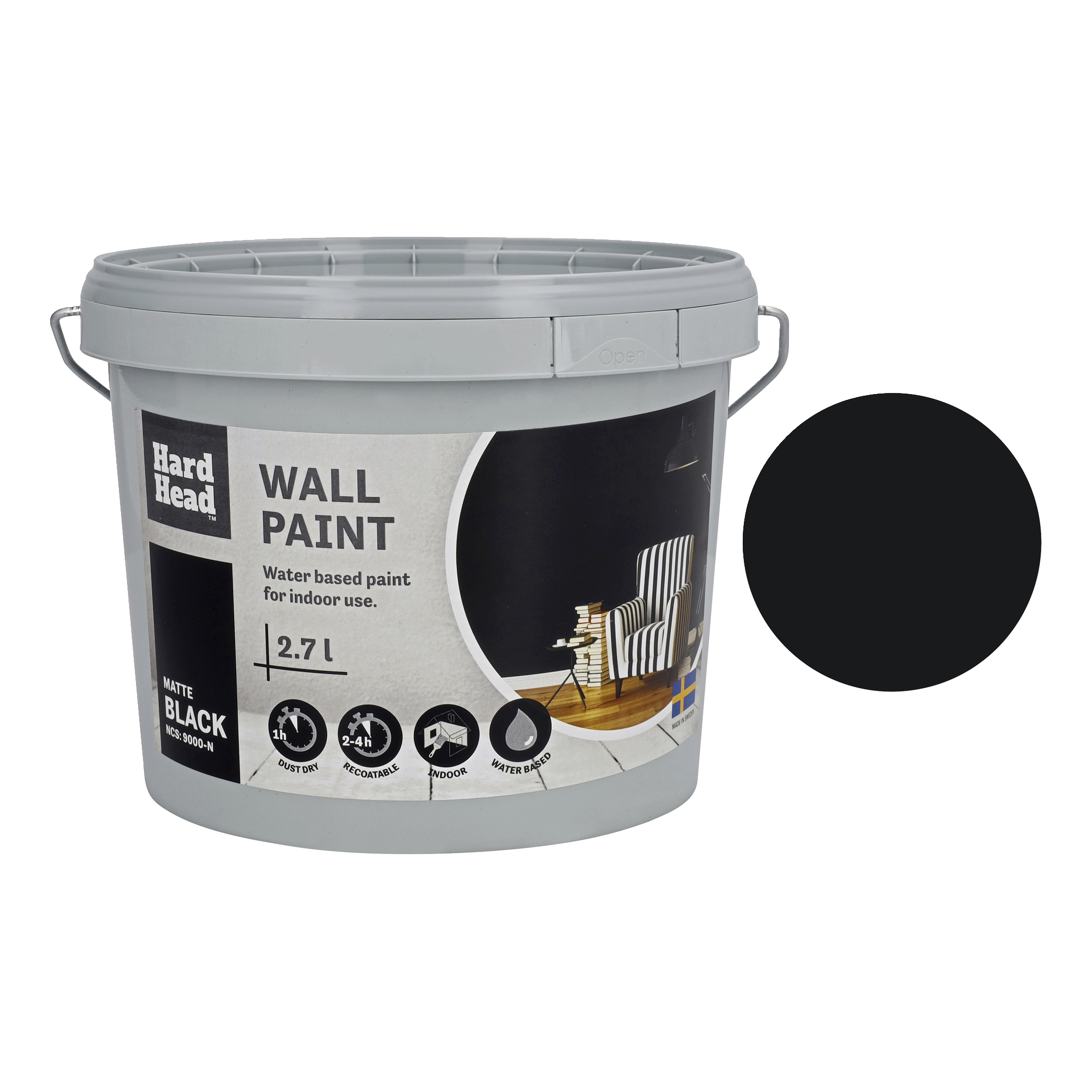 Väggfärg 2,7 l Hard Head, Matte blackHard Head | Matte black (47)169.-Matt och mjuk ytaVattenburenTillverkad i Sverige