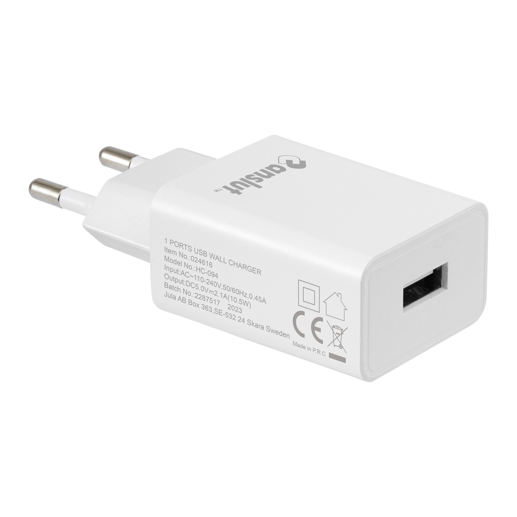 Lader USB A 10,5 W 5V/2,1A 110/230 V