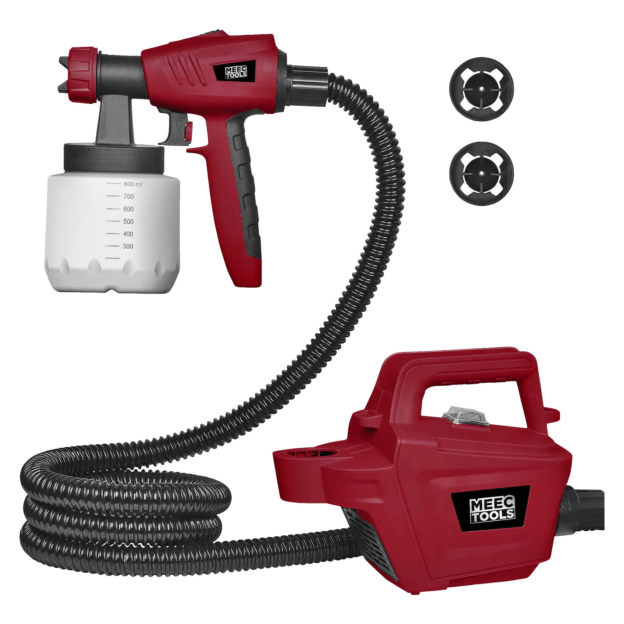 Färgspruta 800 W 230 V 1,8 m Meec Tools (65)599.-För lack, lasyr m.m.HVLP-teknik ger kort torktidTvå munstycken ingår