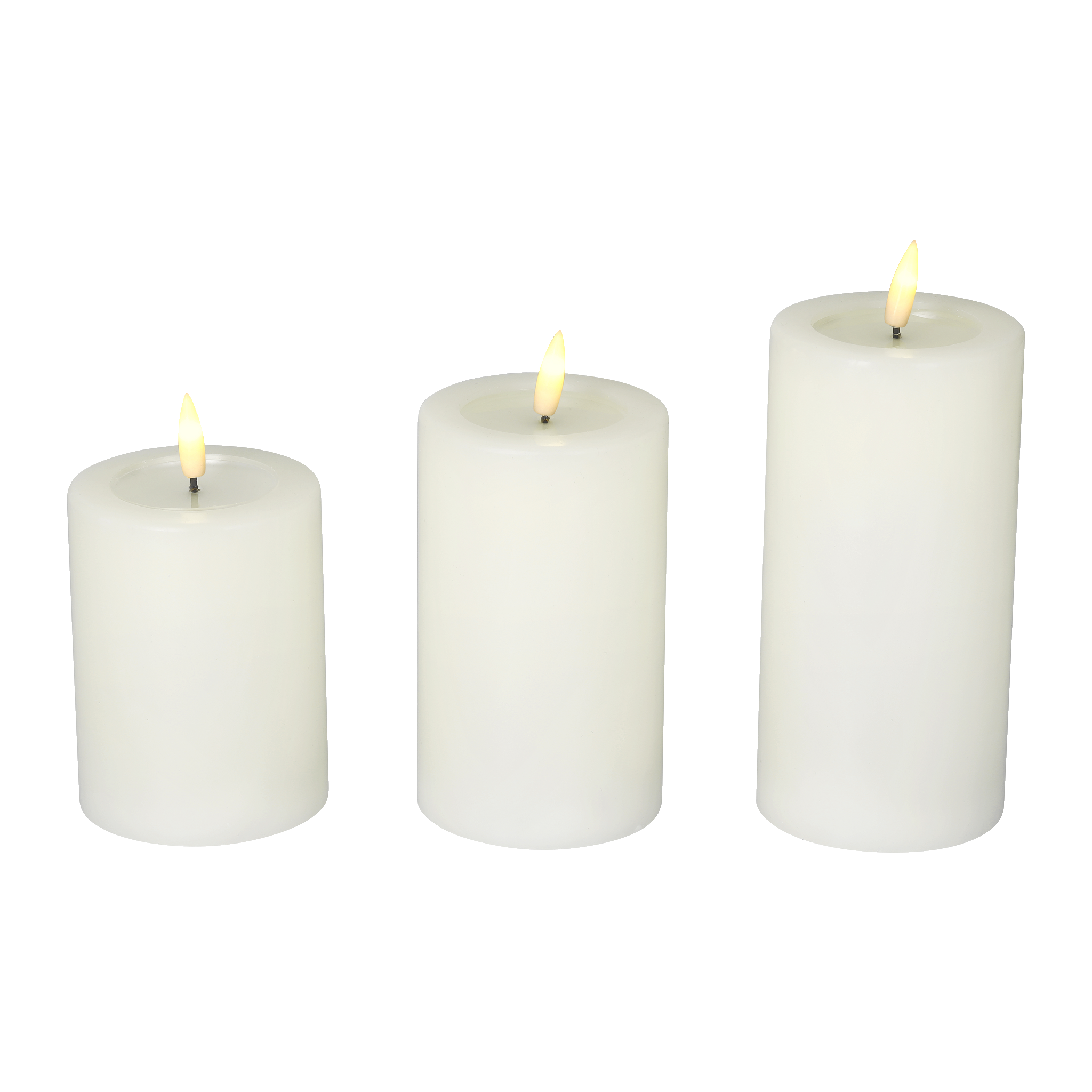 Blockljus med flammande låga LED 3 delar 13/16/18 cm