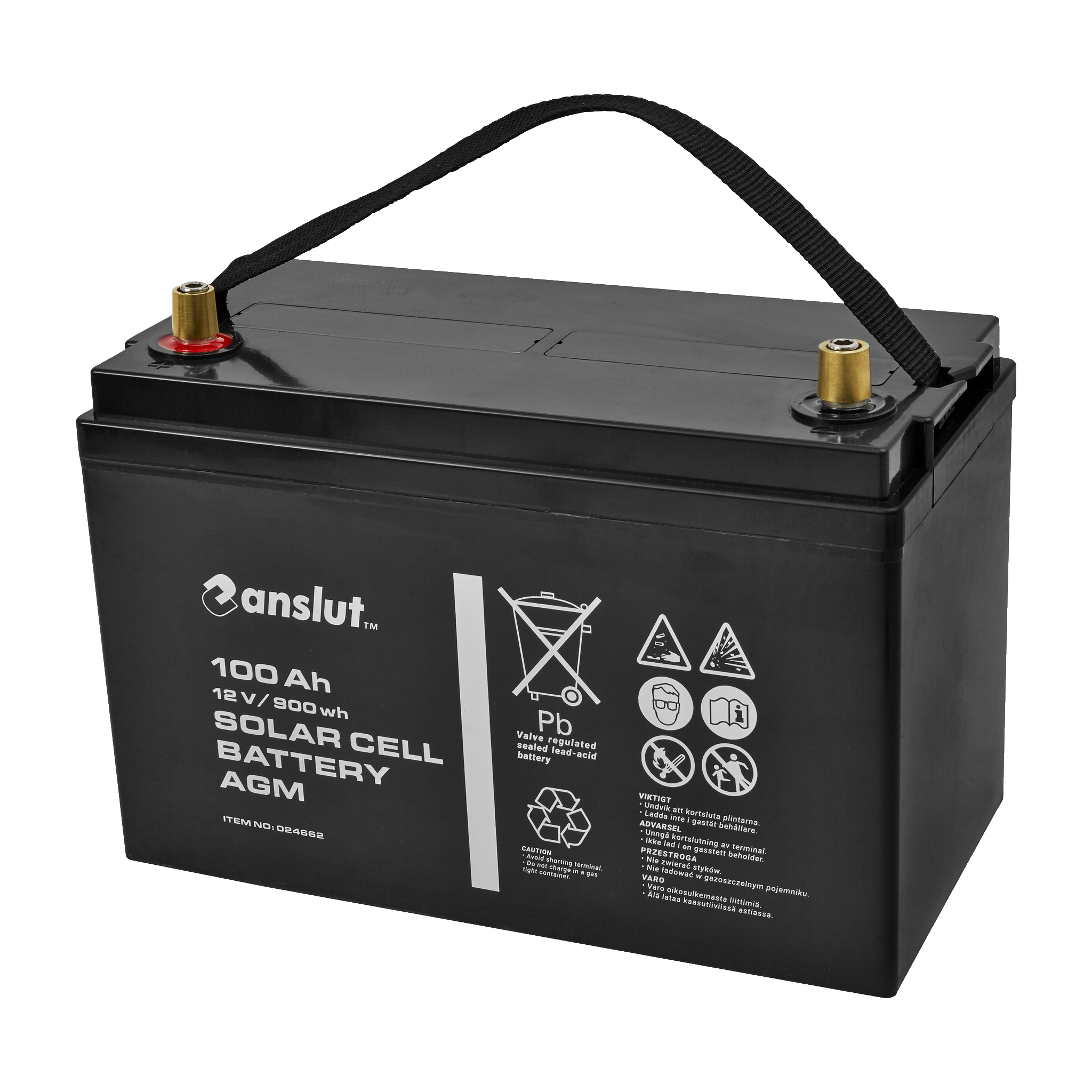 Solcellebatteri AGM 100 Ah 12 V 900 Wh