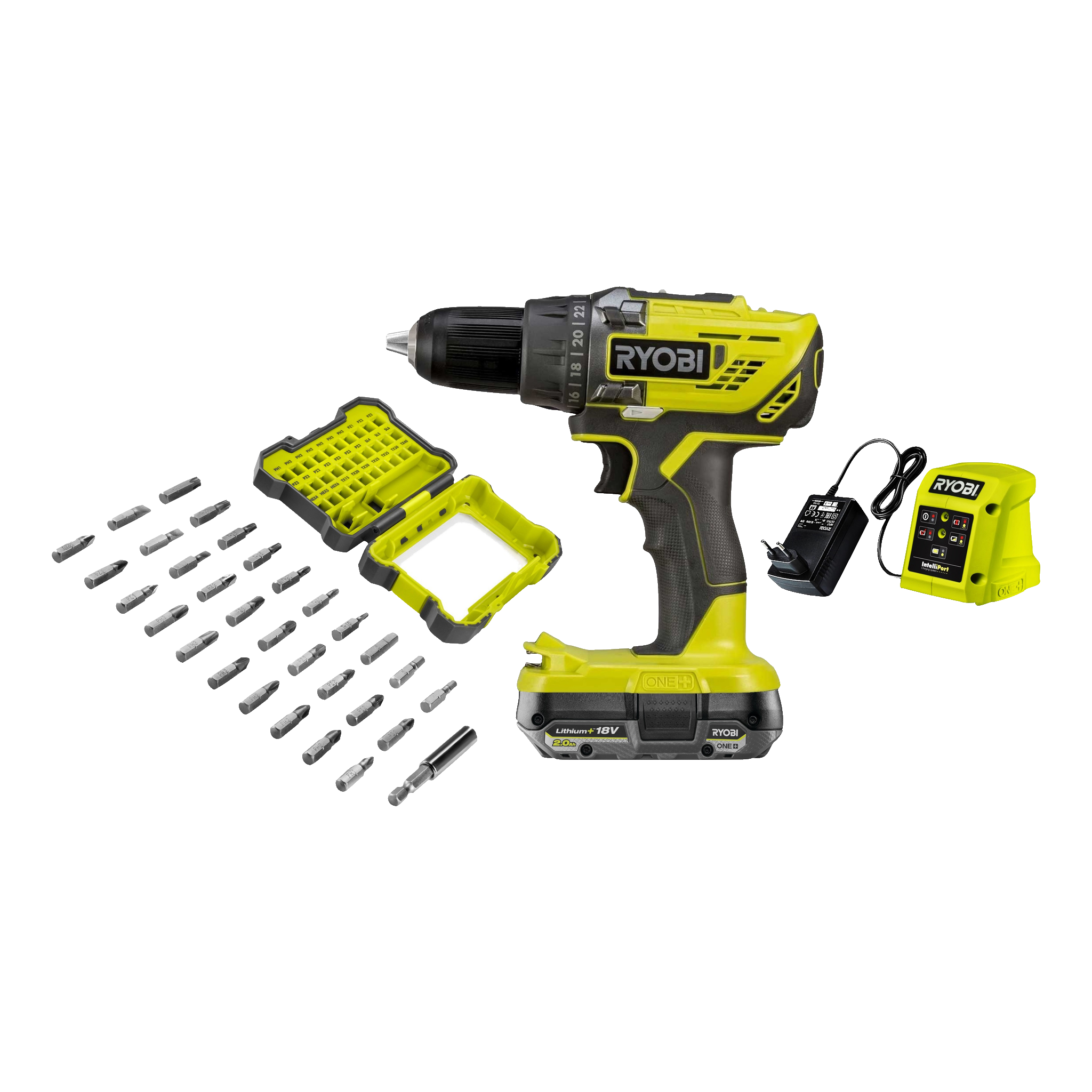 Drill med bitssett og batteri 50 Nm 2,0 Ah 18 V