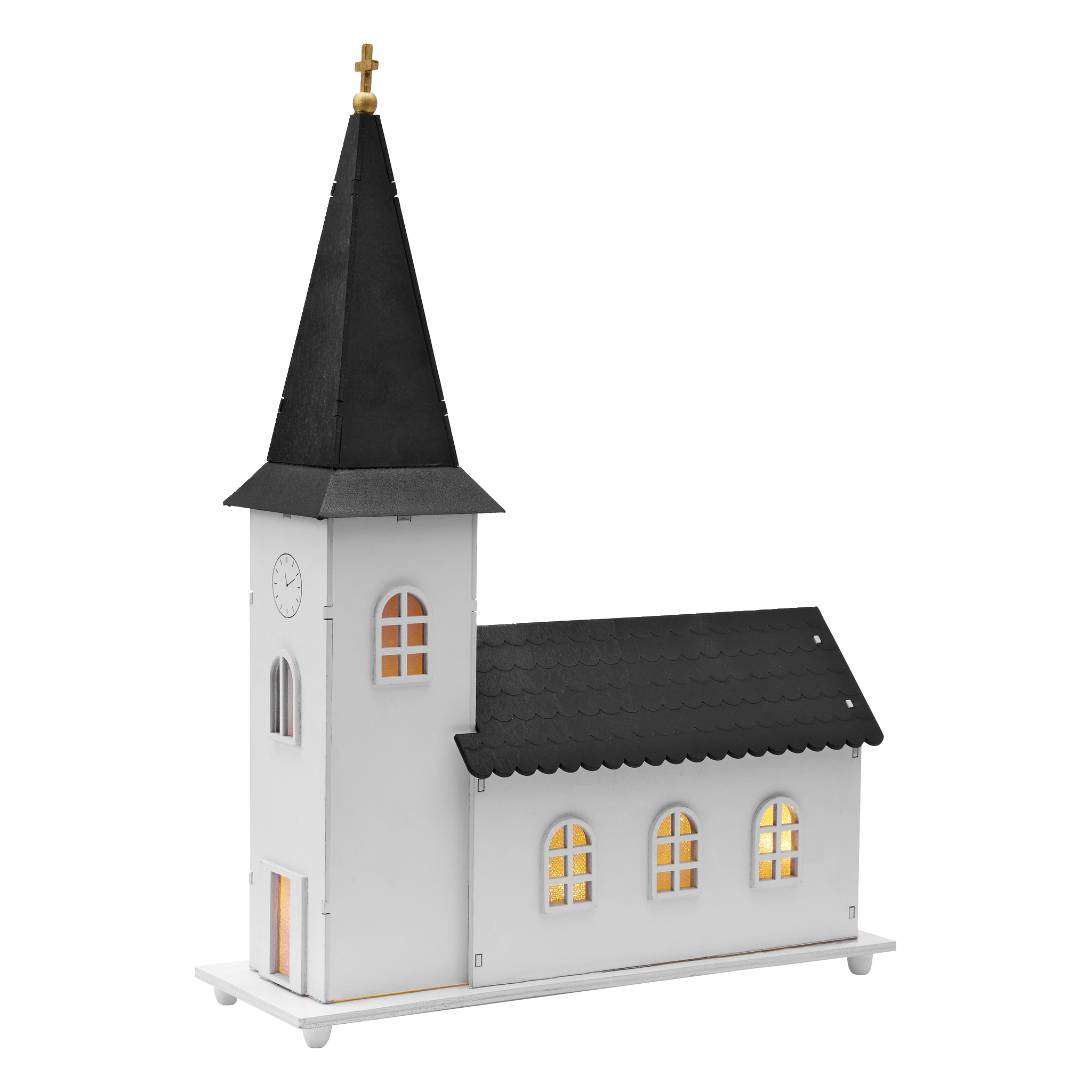 Kirke med spilledåse og LED-belysning 40 cm
