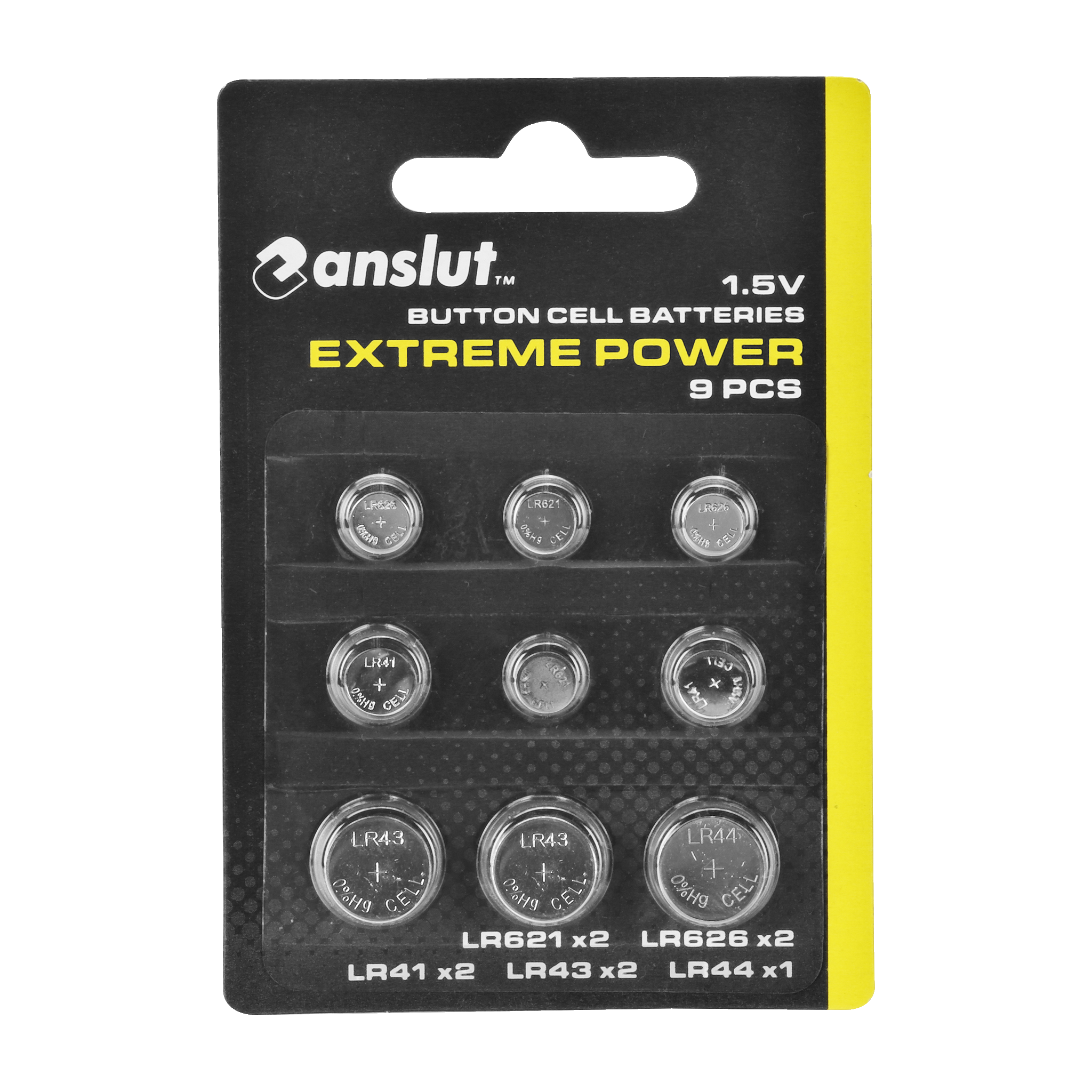 Knappecellebatterier 9 deler LR621/LR626/LR41/LR43/LR44