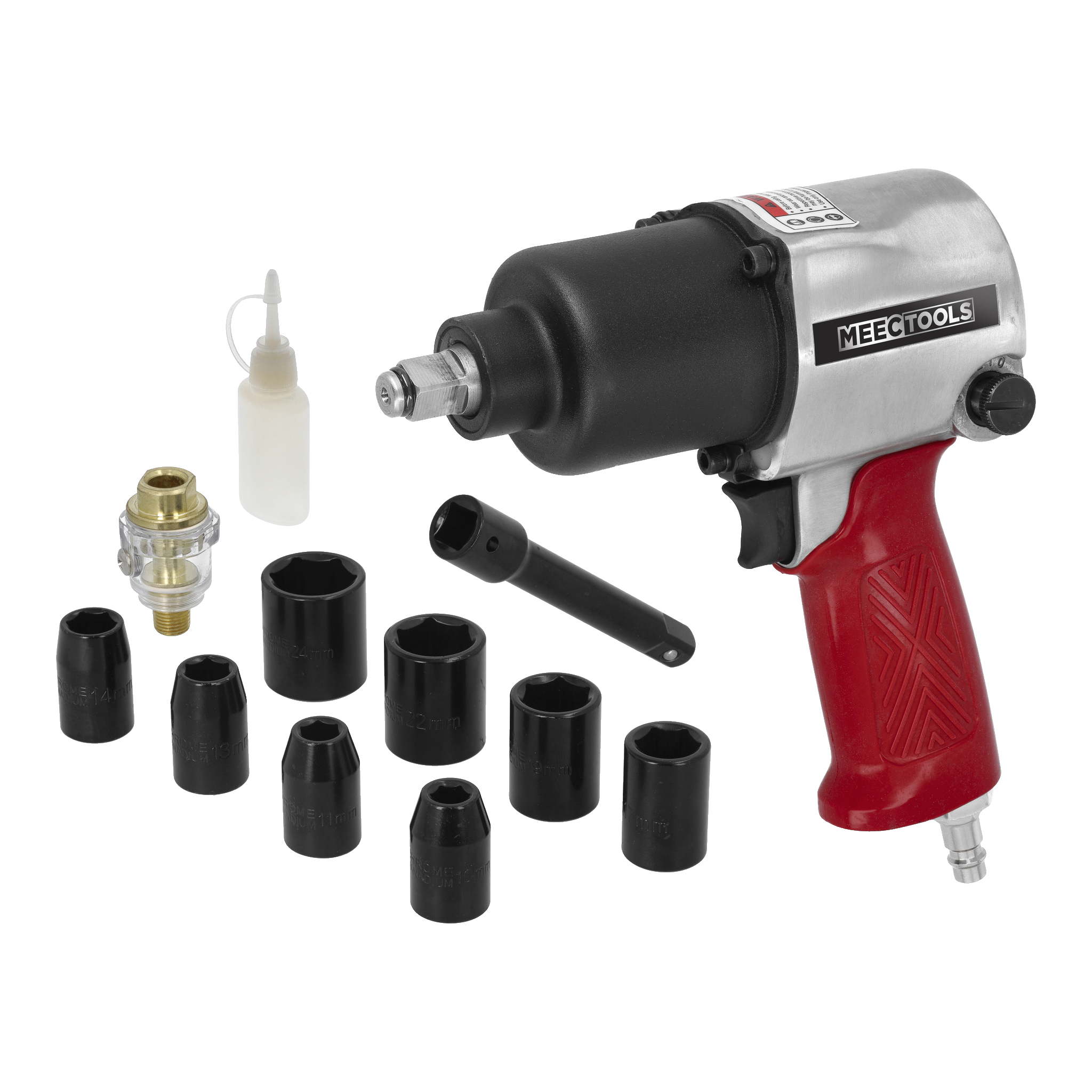 Trykkluftdrevet muttertrekkersett 13 deler 680 Nm 226 l/min