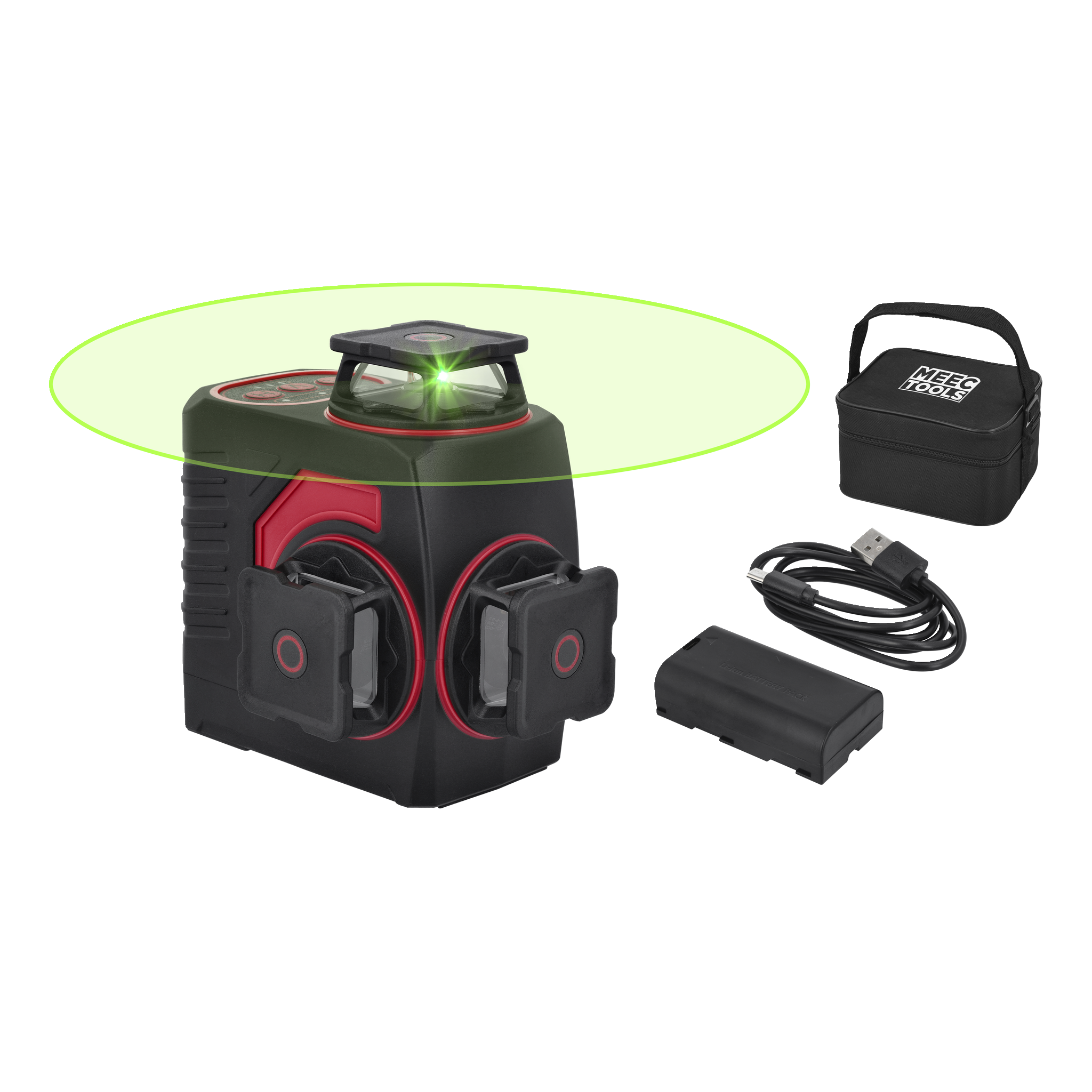 Oppladbar grønn krysslaser 3x360°