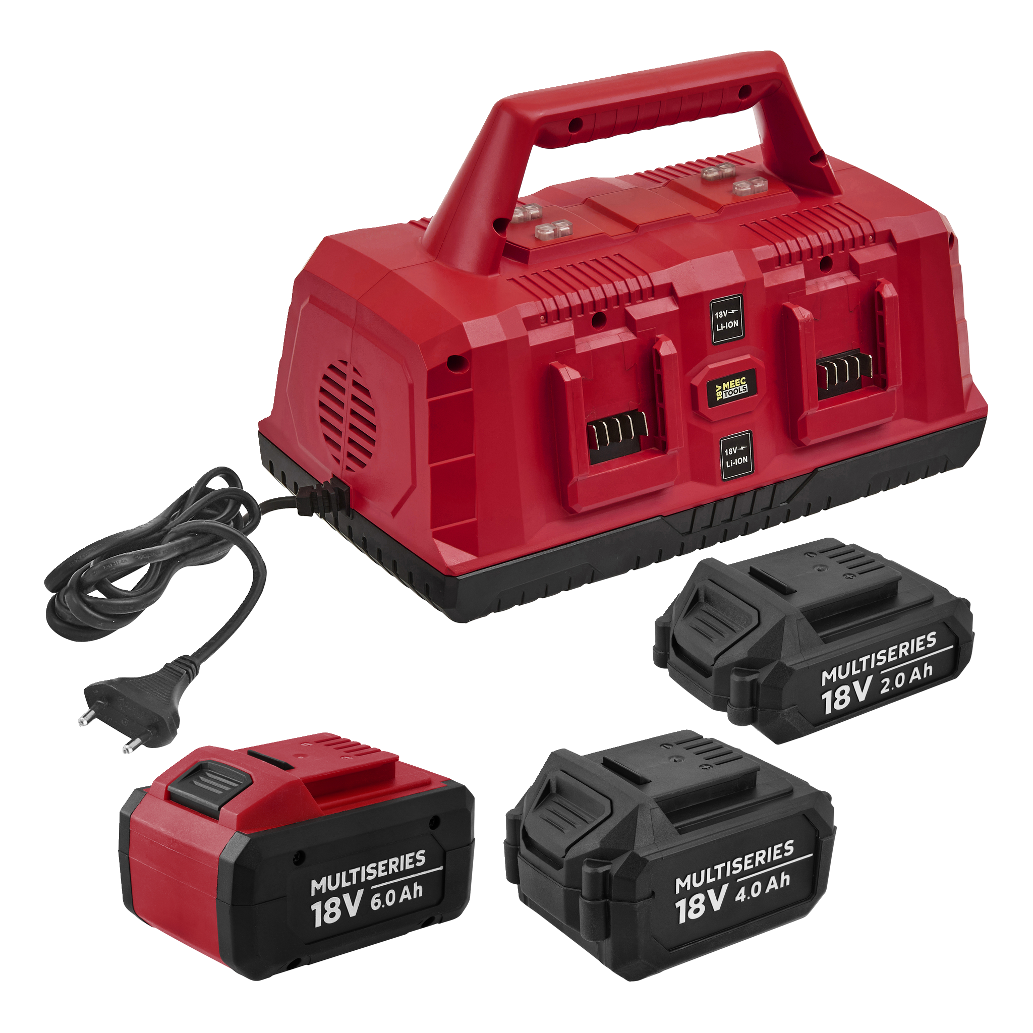 Batterier + batterilader 4 deler 18 V 2,0 Ah + 4,0 Ah + 6,0 Ah