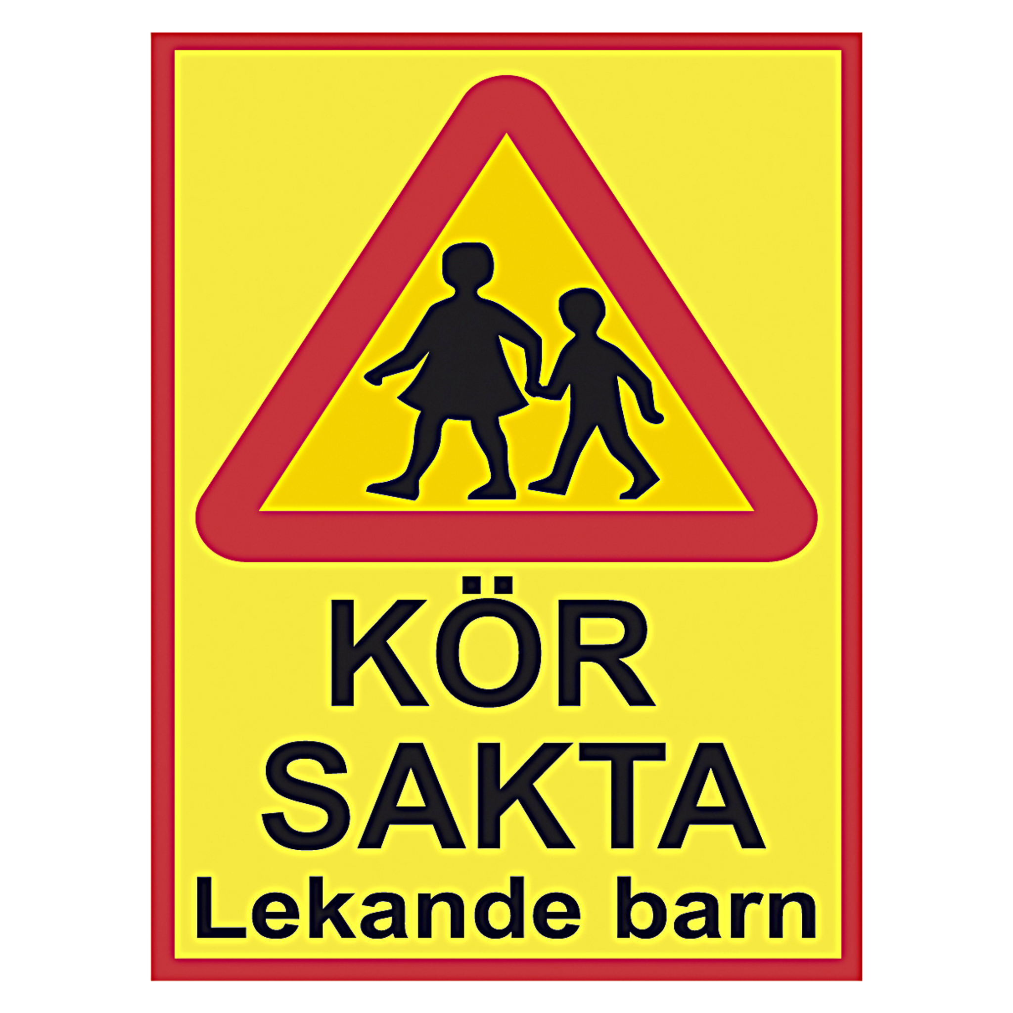 Skylt 400x300 mm Dekalstajling 399.-Text: "Kör sakta, lekande barn"Tillverkad av plast