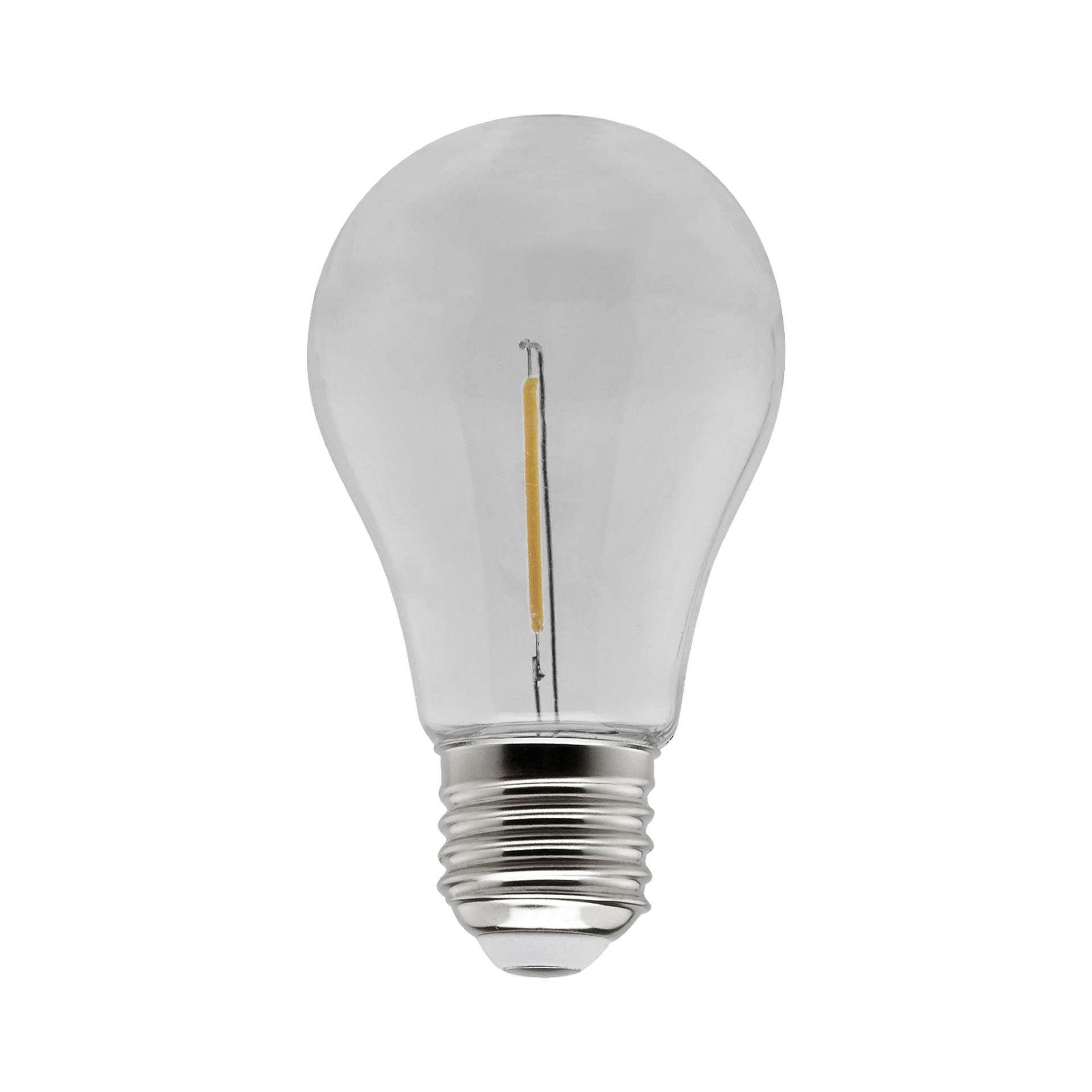 En transparent LED-festlampa från Anslut, som visar en synlig glödtråd och traditionell rundad design med metallisk skruvbas.