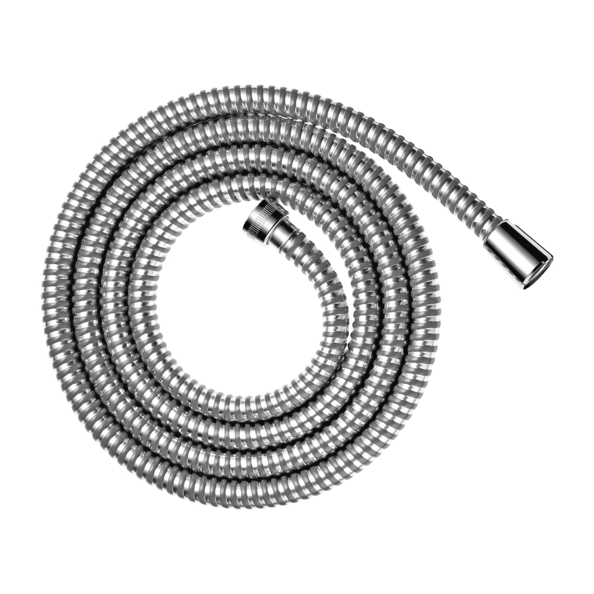Hans Grohe Duschslang Mariflex, en spiralad metallduschslang med gängade kopplingar i båda ändar.