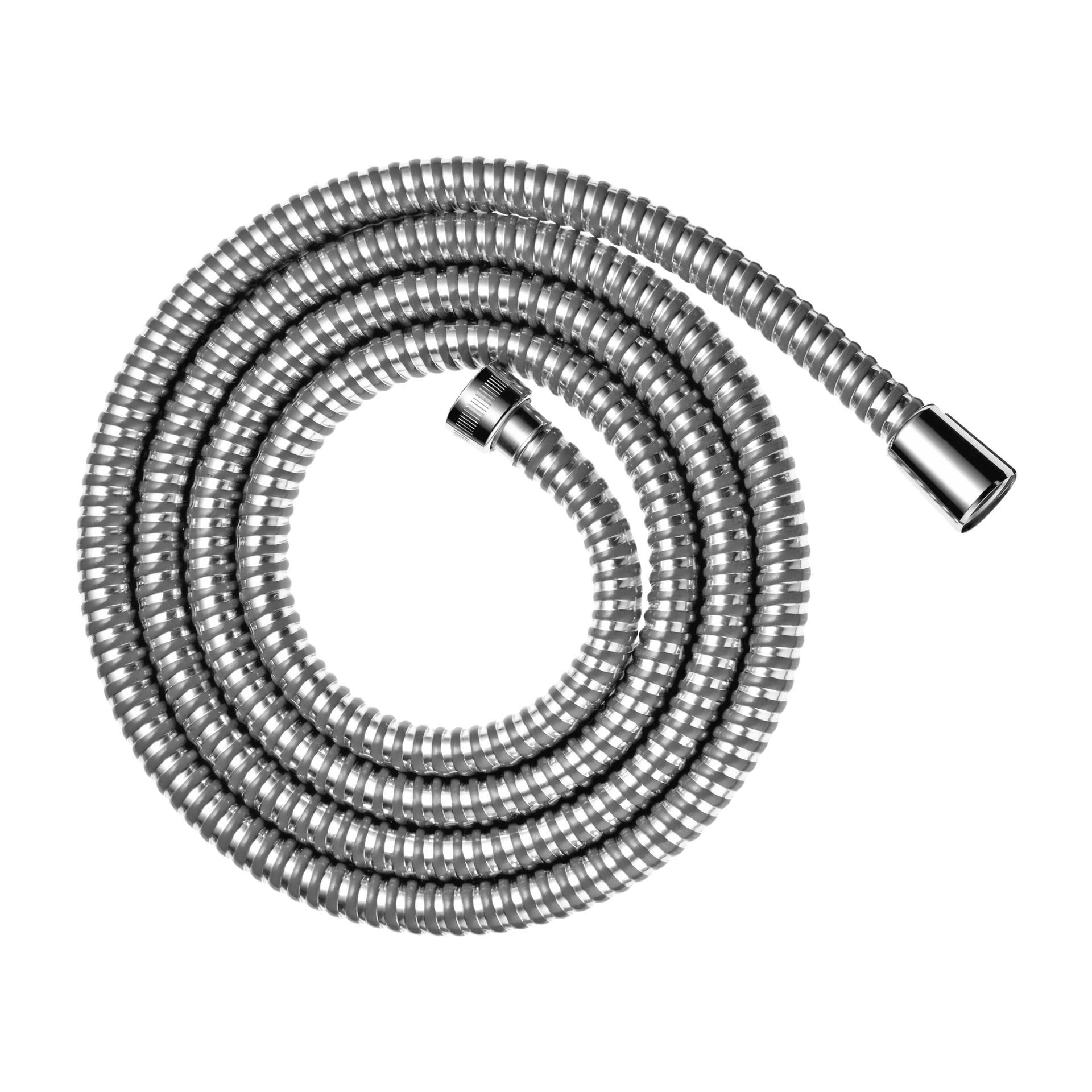 Hans Grohe Mariflex spiralade metallduschslang med gängade kopplingar i båda ändar.