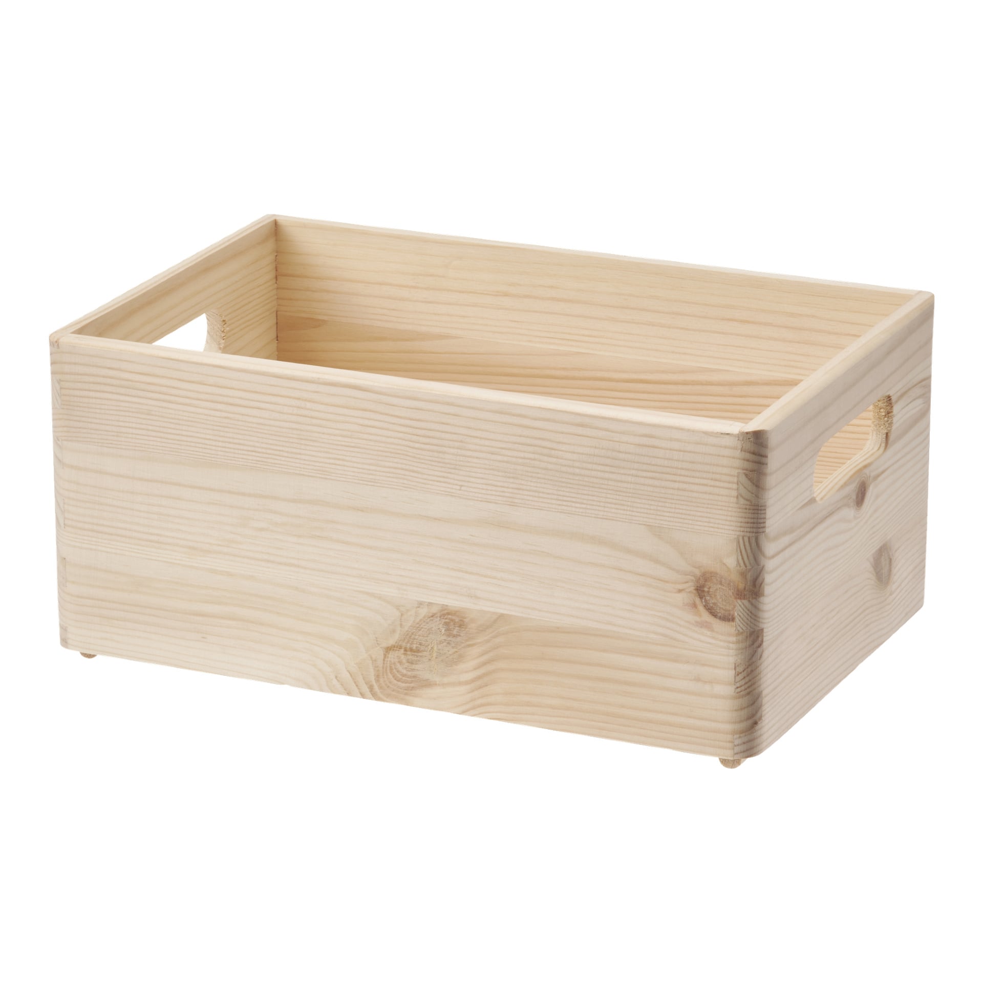 Drewniane pudełko Hard Head ma prosty, prostokątny kształt z widoczną fakturą słojenia drewna, otwartą górę oraz łatwe do chwytania uchwyty z wycięciem po obu krótszych stronach. Pole jest pokazane puste.