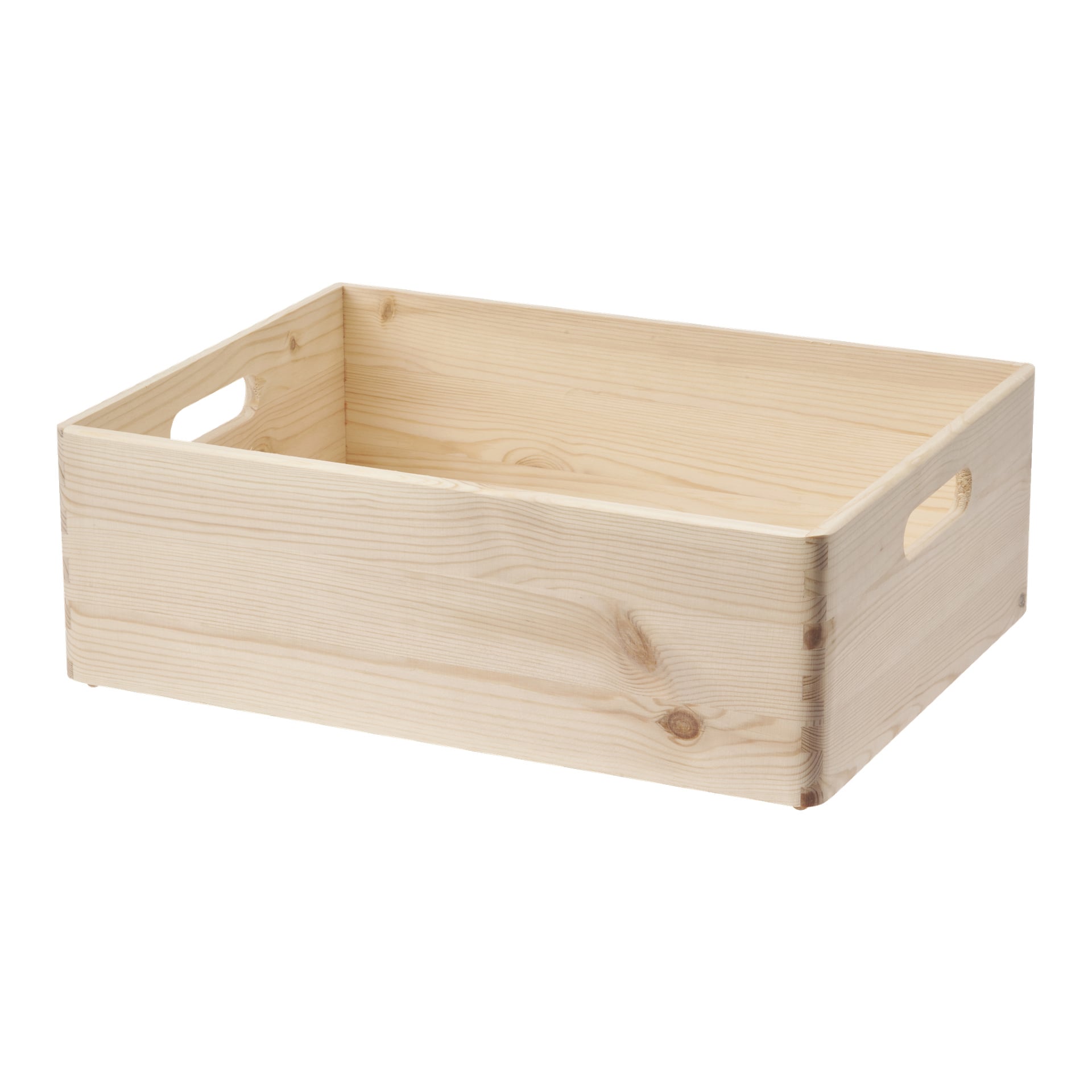 En rektangulär trälåda av Hard Head med en ljus, naturlig finish och synlig träådring. Den har släta ytor och utskurna handtag på varje kortände. Lådan är tom och placerad så att både framsidan och ena sidan syns.