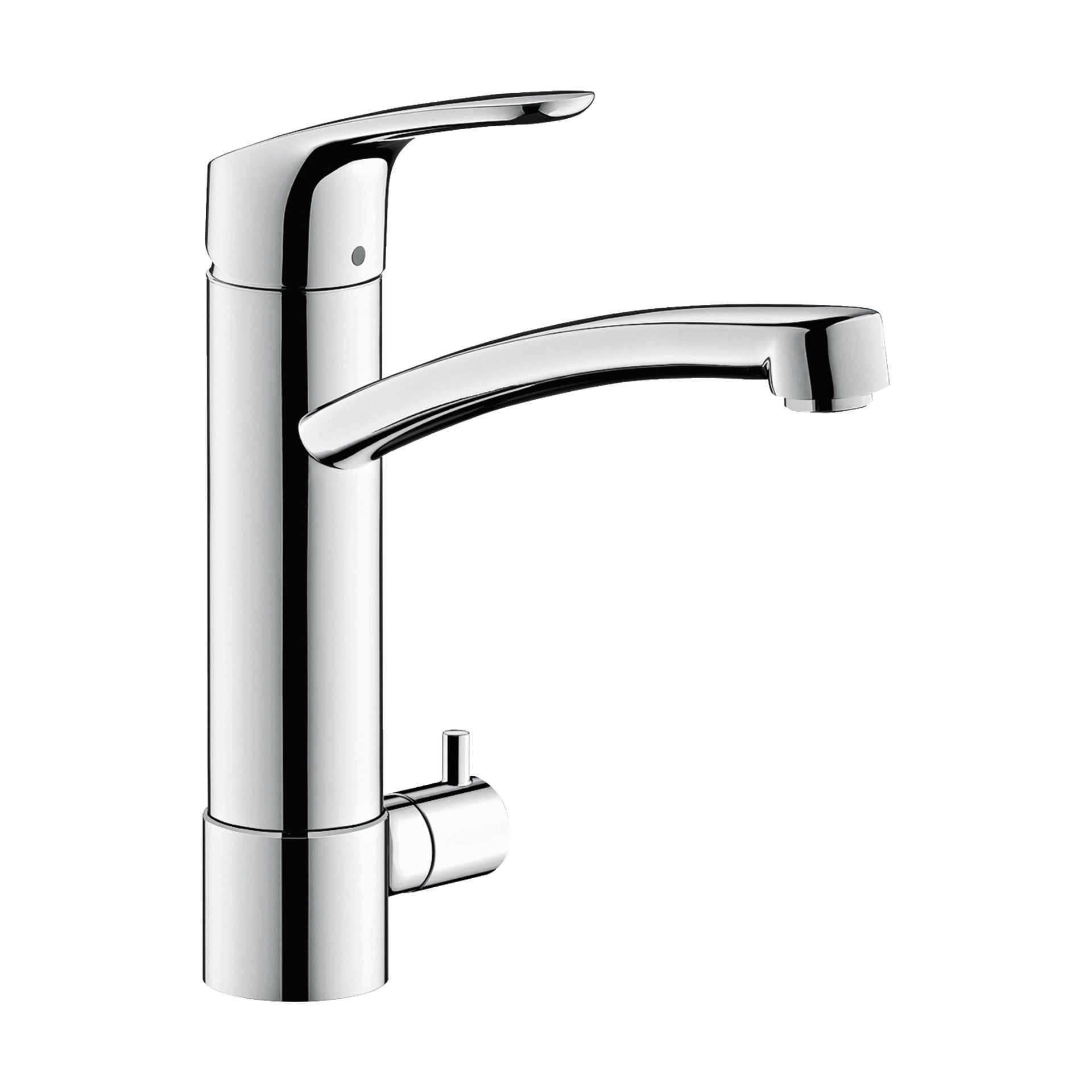 Hansgrohe Focus kjøkkenmikserkran i krom med svingbar tut og sidemontert spakhåndtak.