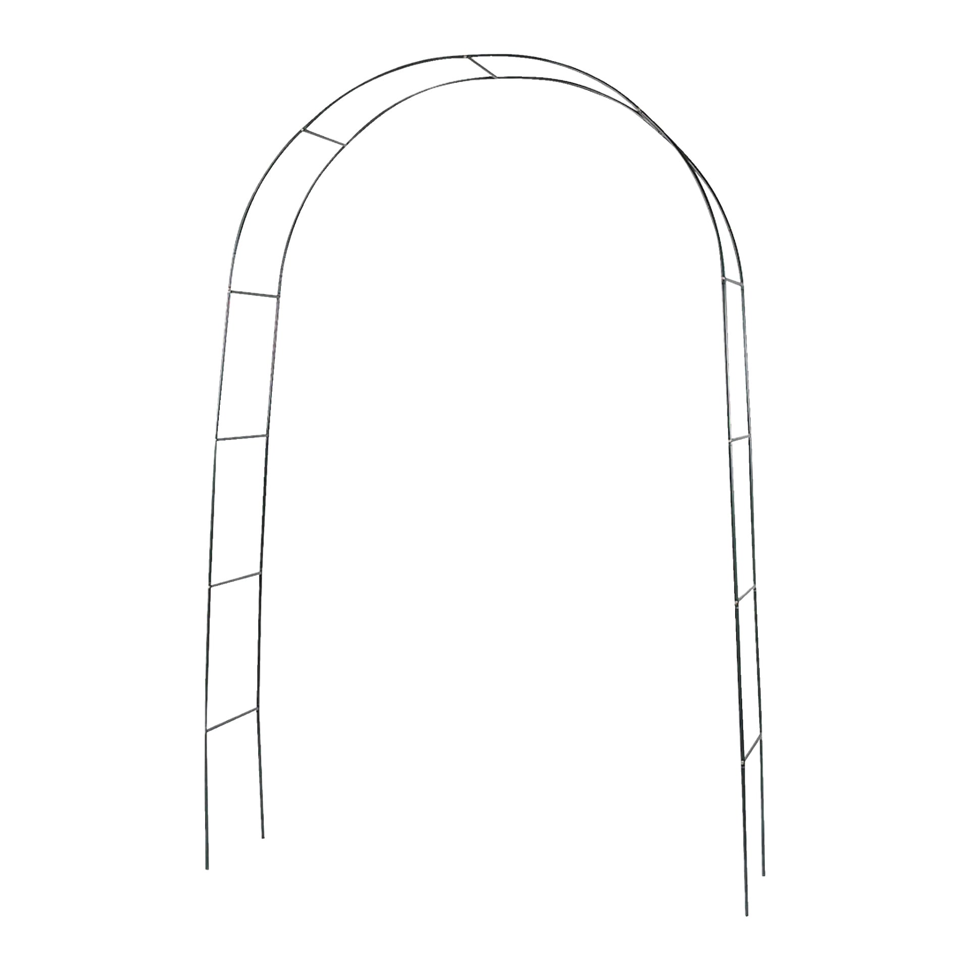Der Hard Head Rose Arch ist eine minimalistische Metall-Gartenstruktur mit gebogener Oberseite und offenen Seiten, die mit gleichmäßig verteilten horizontalen Stäben an jeder Seite gestaltet ist. Sein schlichtes Design unterstreicht seine funktionale Eleganz.