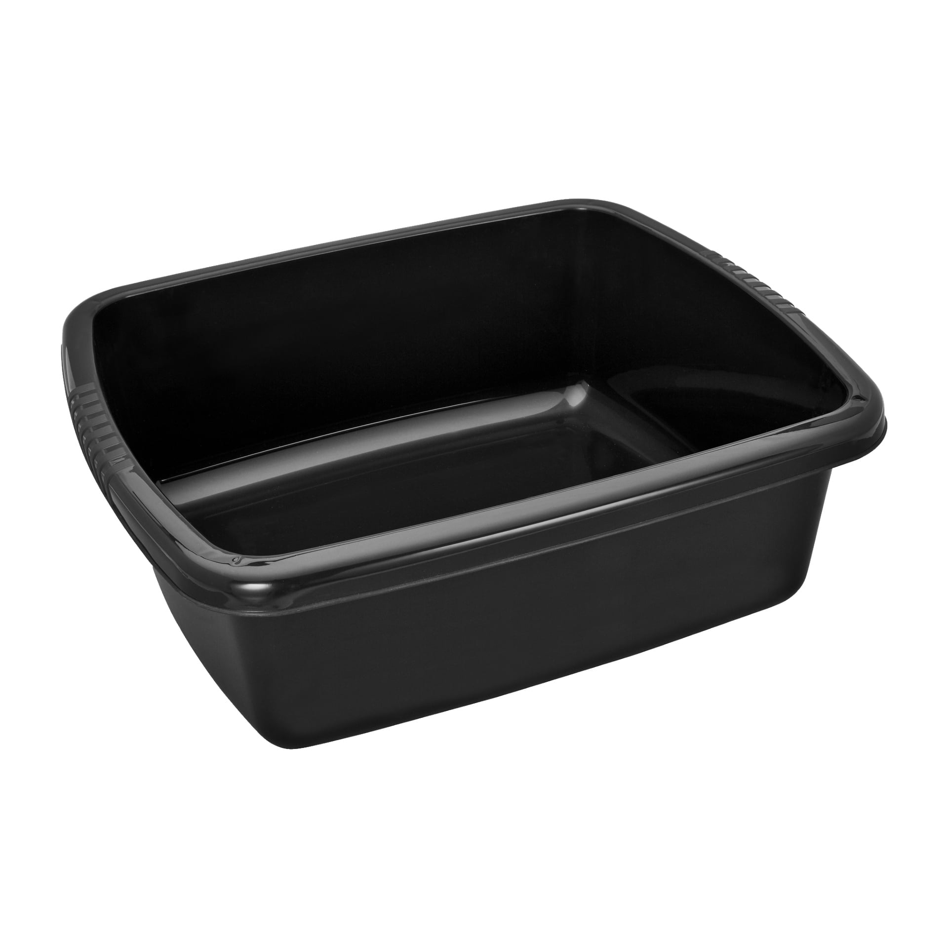 En svart Menuett-diskstol med rektangulär plastform, rundade hörn och texturerade grepphandtag på varje sida verkar tom.