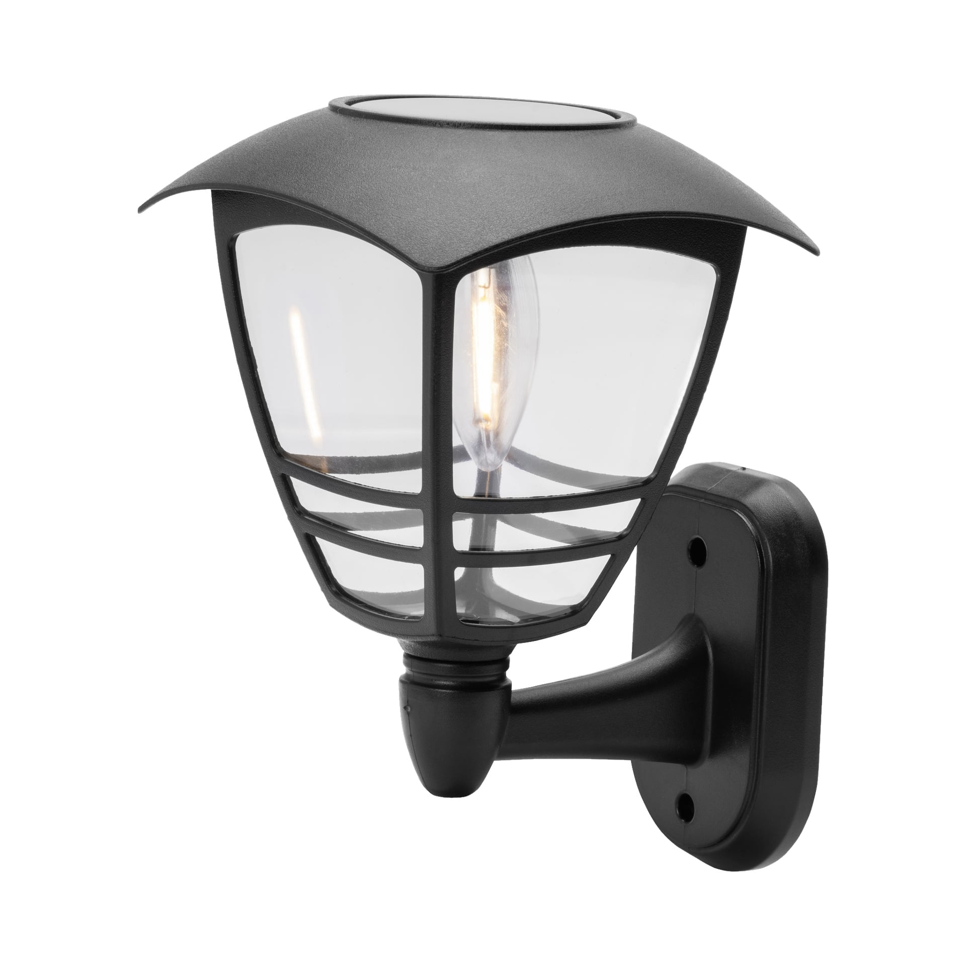 LED z lampą ścienną Anslut ma nowoczesny styl z przezroczystymi panelami szklanymi, lekko rozszerzoną górą i prostokątną płytką do montażu. Wystaje od ściany i jest idealna do użytku na zewnątrz.