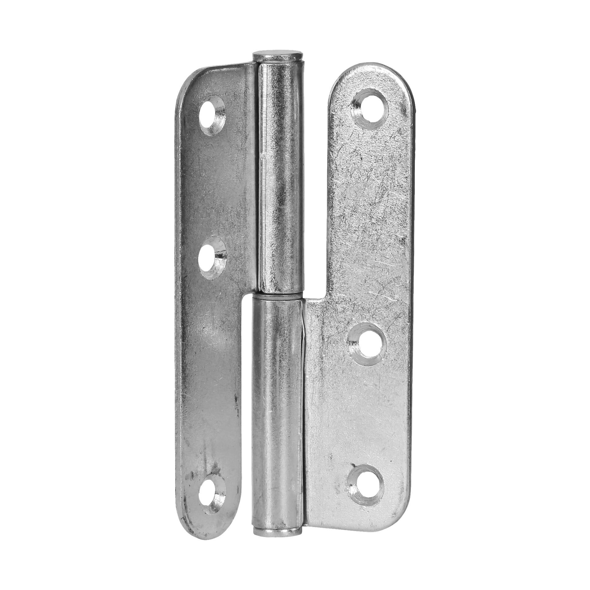 Ett par gångjärn från Hard Head Lifting verkar delvis öppna och visar en blank silverfärgad metallfinish. Varje platt monteringsplatta har tre skruvhål och en central gångjärnsstift är tydligt synlig.