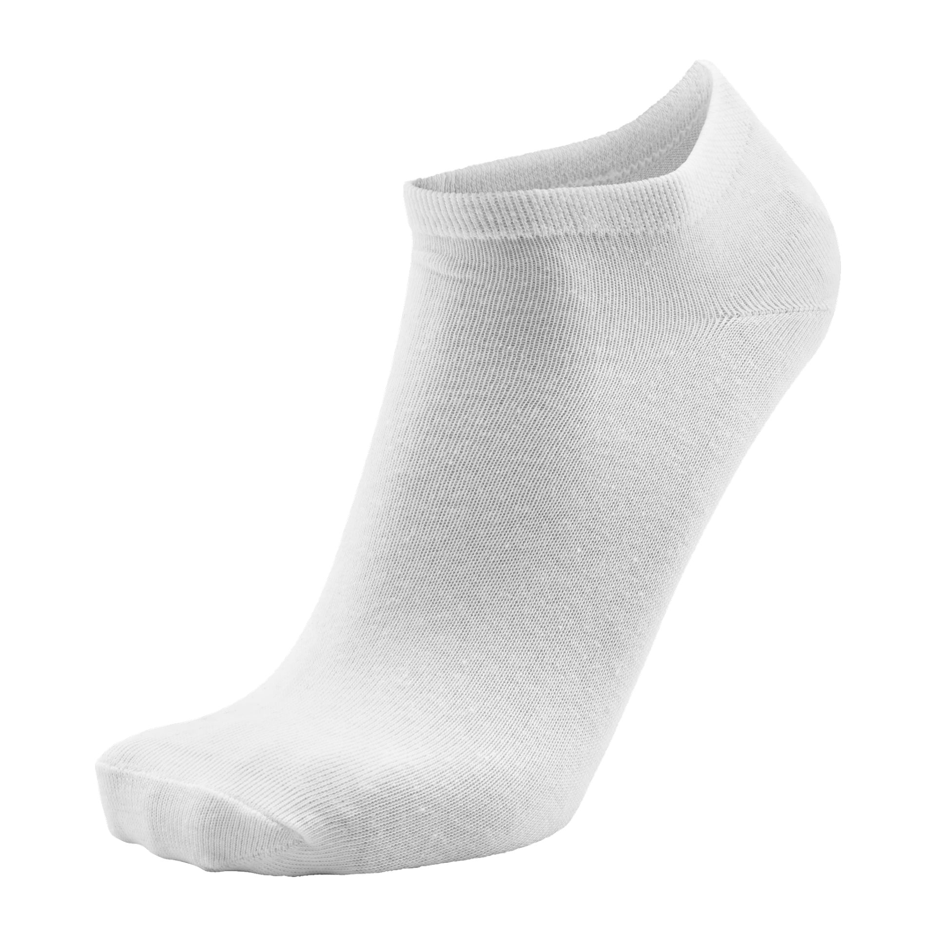 En helt ny enkel vit fotledssocka från Bluewear Ankle Socks 5 Pairs-setet visas. Strumpans yta är slät och fri från märken, mönster eller logotyper.