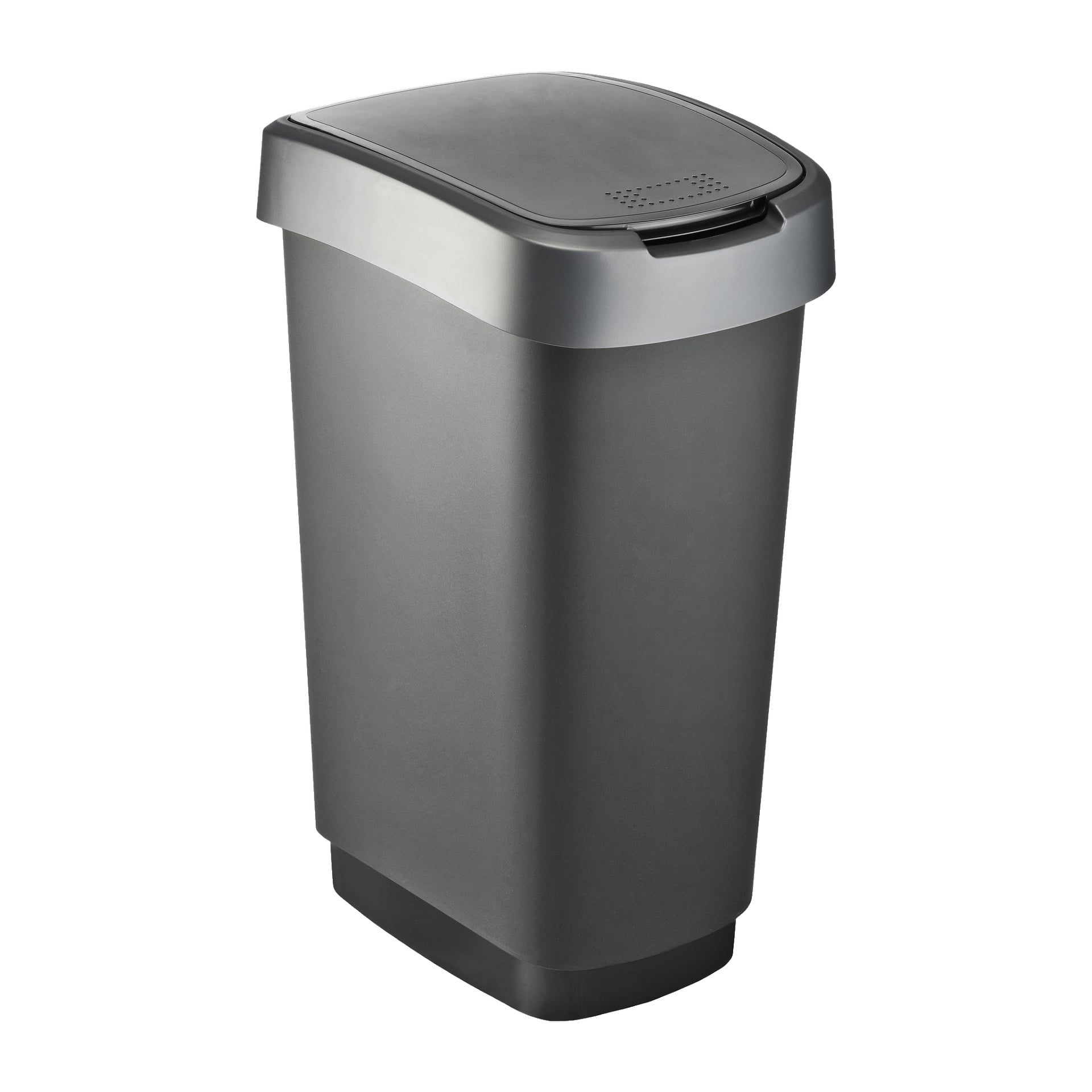 En grå plasttunna för Hard Head avfall med rektangulär kropp och ett lätt böjt stängt lock.
