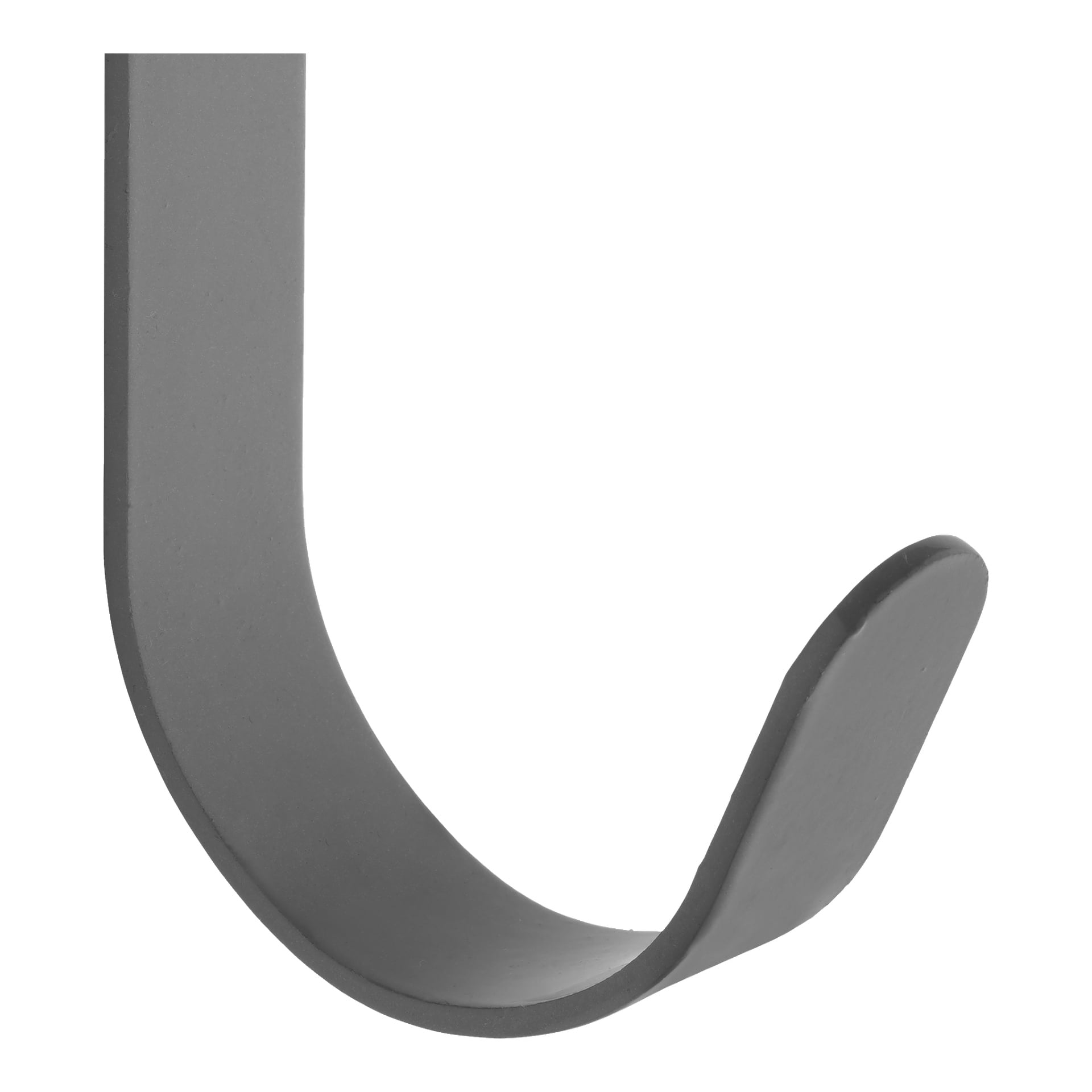 Närbild på Hard Head Universal-kroken gjord av mörkgrå metall med en slät matt yta. Nålen böjer sig nedåt och avslutas i en platt, rundad spets.