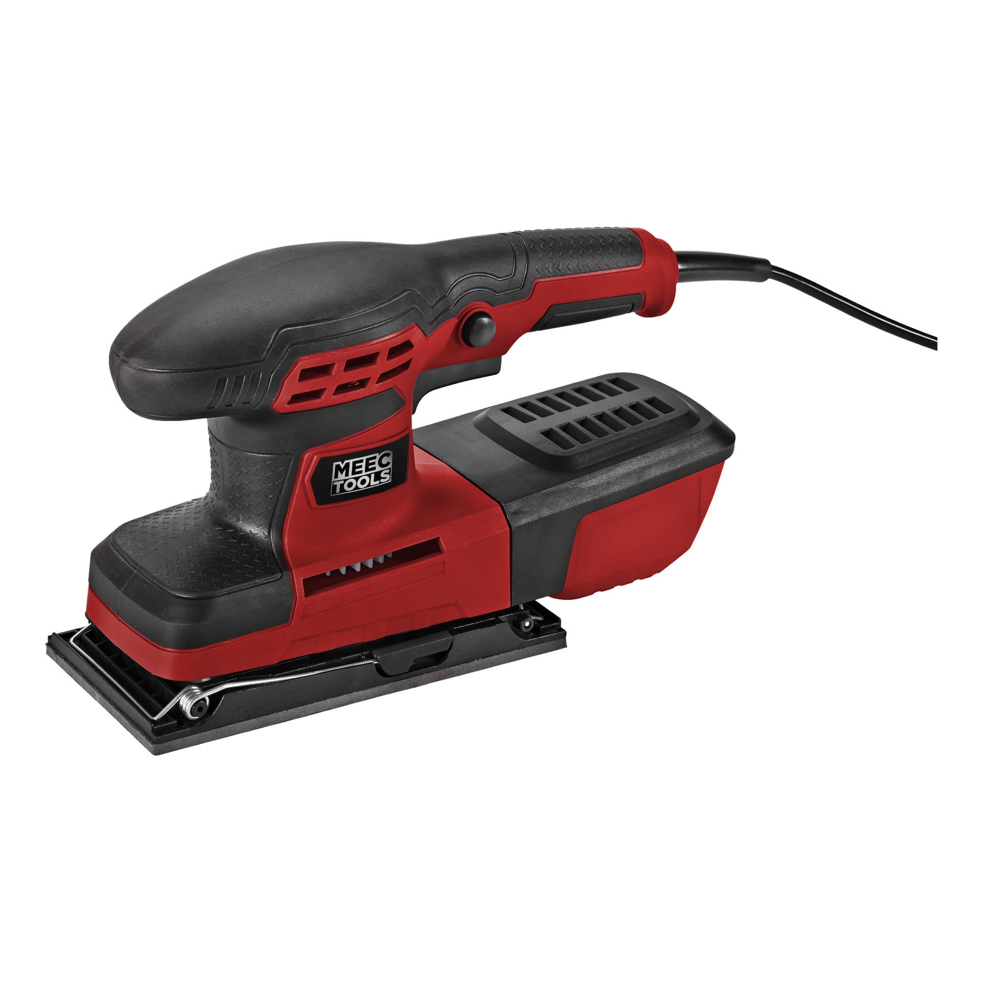 Meec Tools SR-W HOME 300 on punamusta levyhiomakone, jossa on virtajohto, suorakaiteen muotoinen pohja ja teksturoitu kahva.