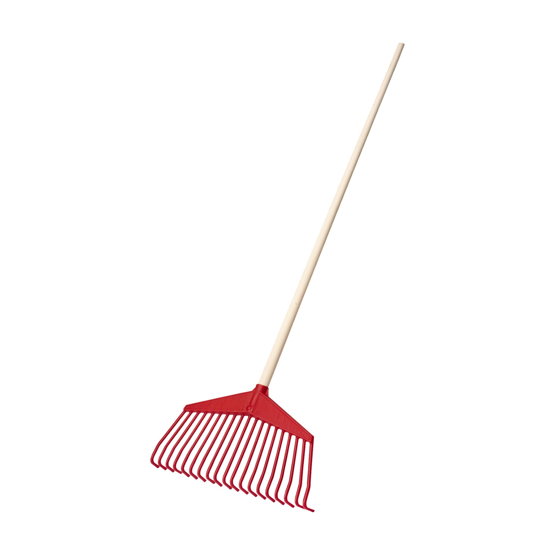 Grabie z twardą głową z czerwonym plastikowym główką i wydłużoną drewnianą rączką.