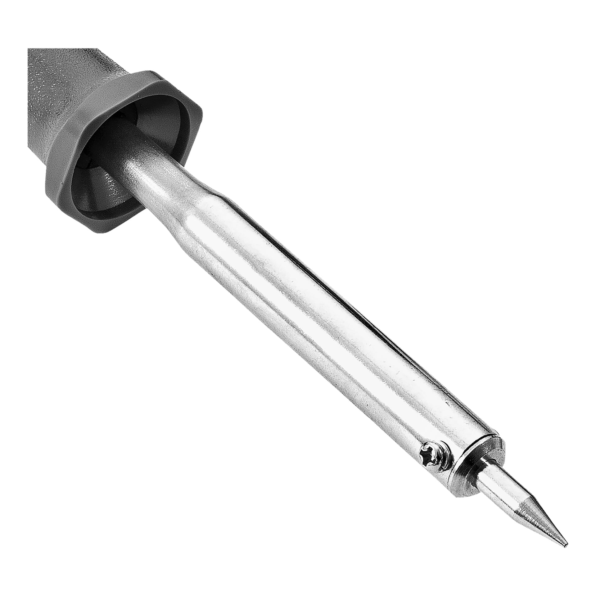 Närbild av en Meec Tools lödkolv med metallaxel och vass spets, avsedd för lödning inom elektronik och metallbearbetning.
