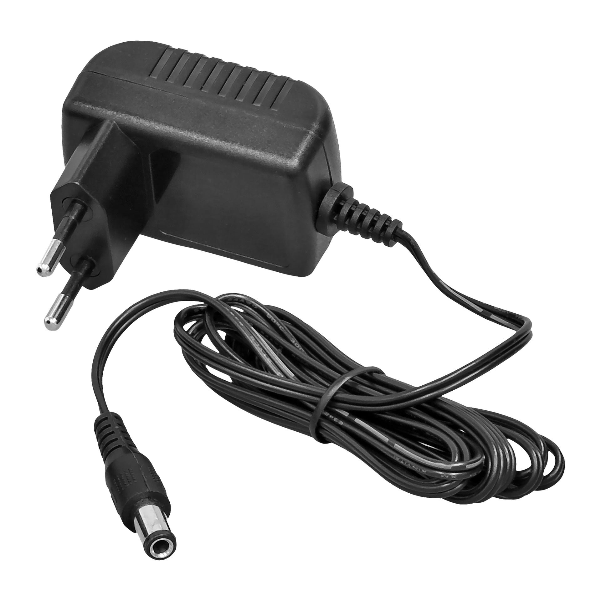 En svart Meec Tools Multiseries 12 V-lader med en europeisk to-pinners plugg og en forlenget kabel som ender i en tønnekontakt.