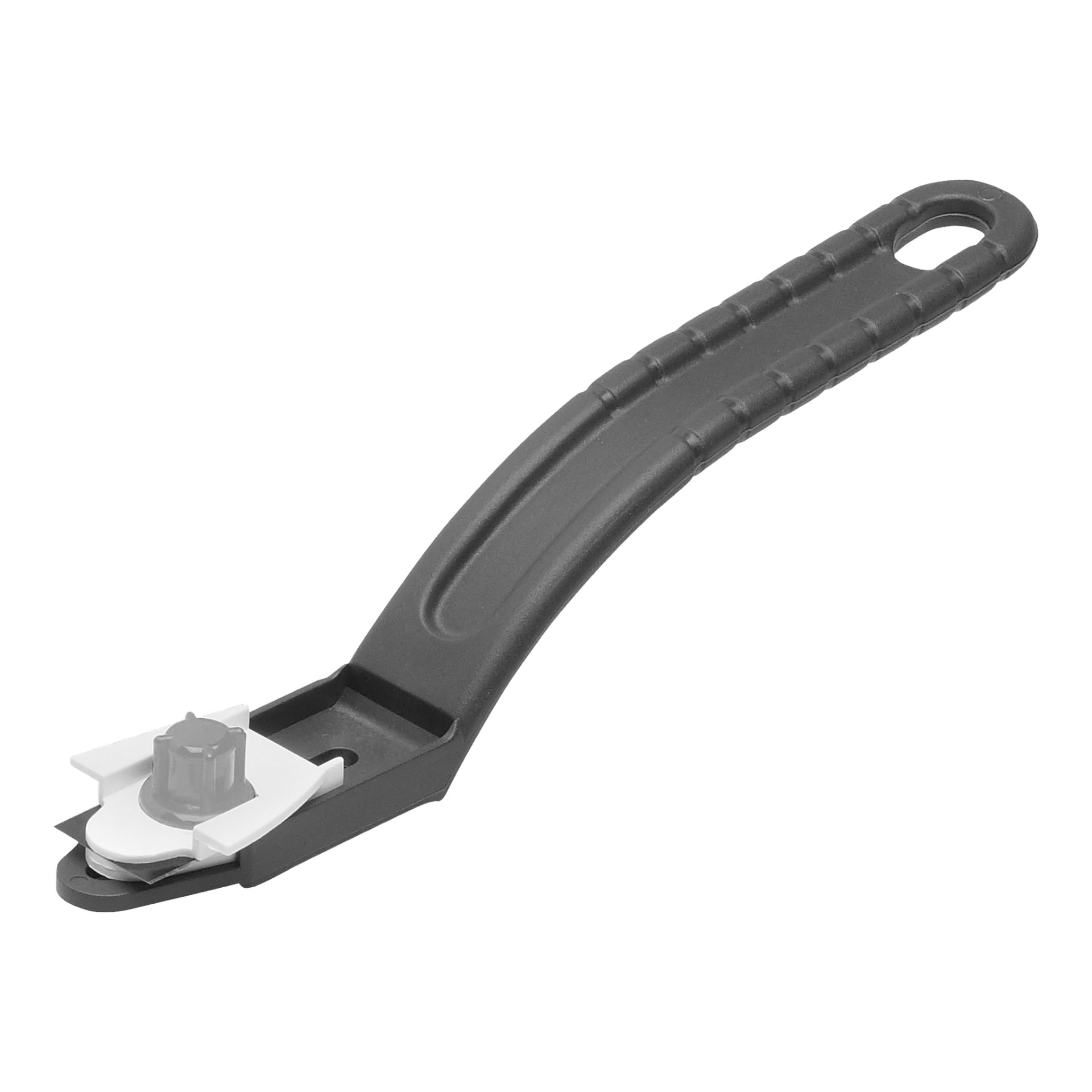 Anza Wallpaper Knife, ręczne narzędzie plastikowe z konturowanym uchwytem i regulowanym małym metalowym kołem tnącym na jednym końcu, przeznaczone do precyzyjnego cięcia lub nacinania tapet i innych powierzchni.