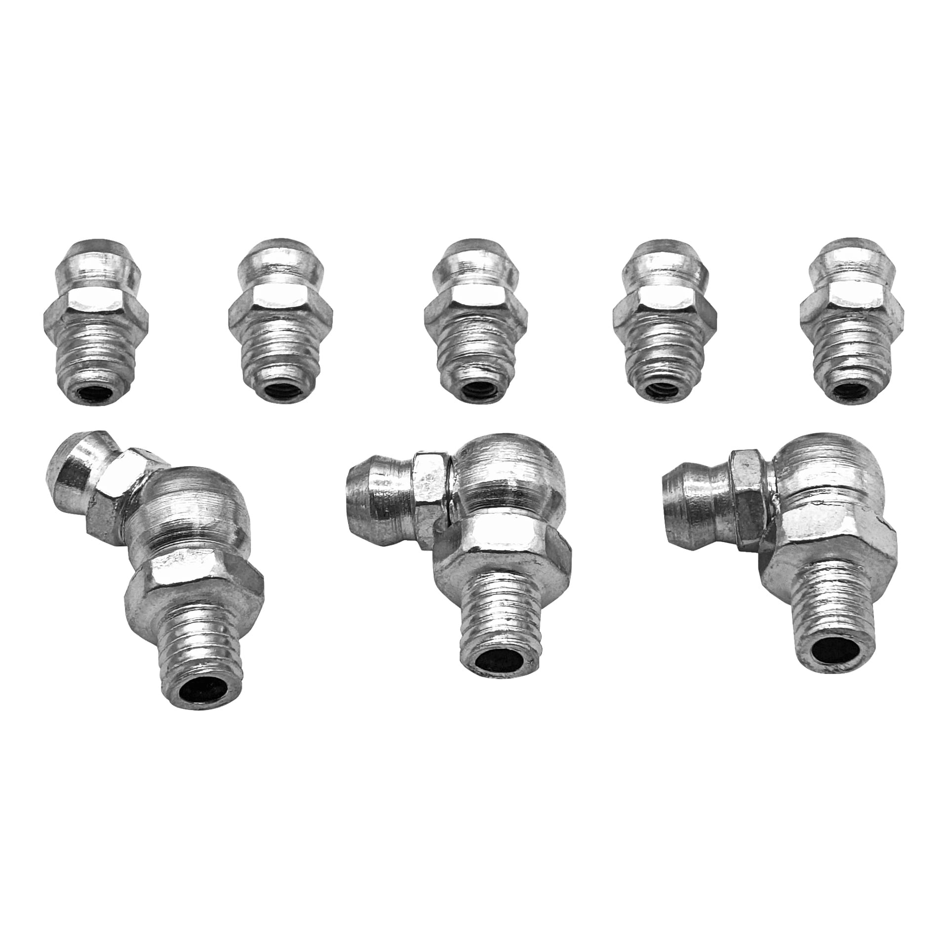 Åttadelat Hamron Grease Nipple Set (M6) visas med fyra kopplingar stående upprätt i översta raden och fyra kopplingar i nedersta raden vinklade åt sidan.