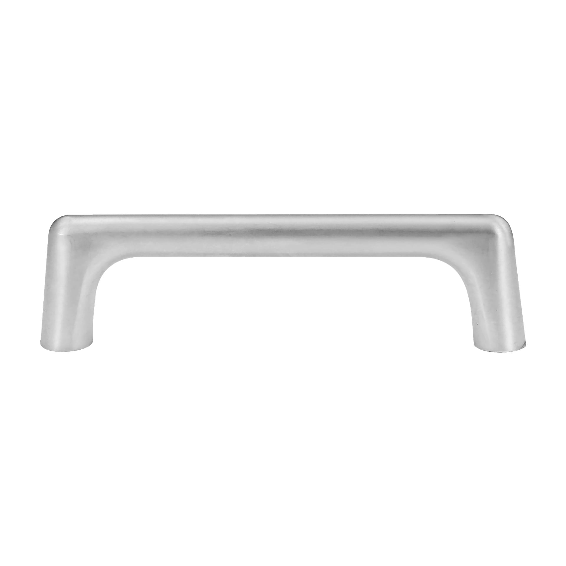 Et Hard Head Cabinet-håndtak med matt-krom finish har avrundede kanter og et enkelt, praktisk design; Tilgjengelig i en pakke med to.