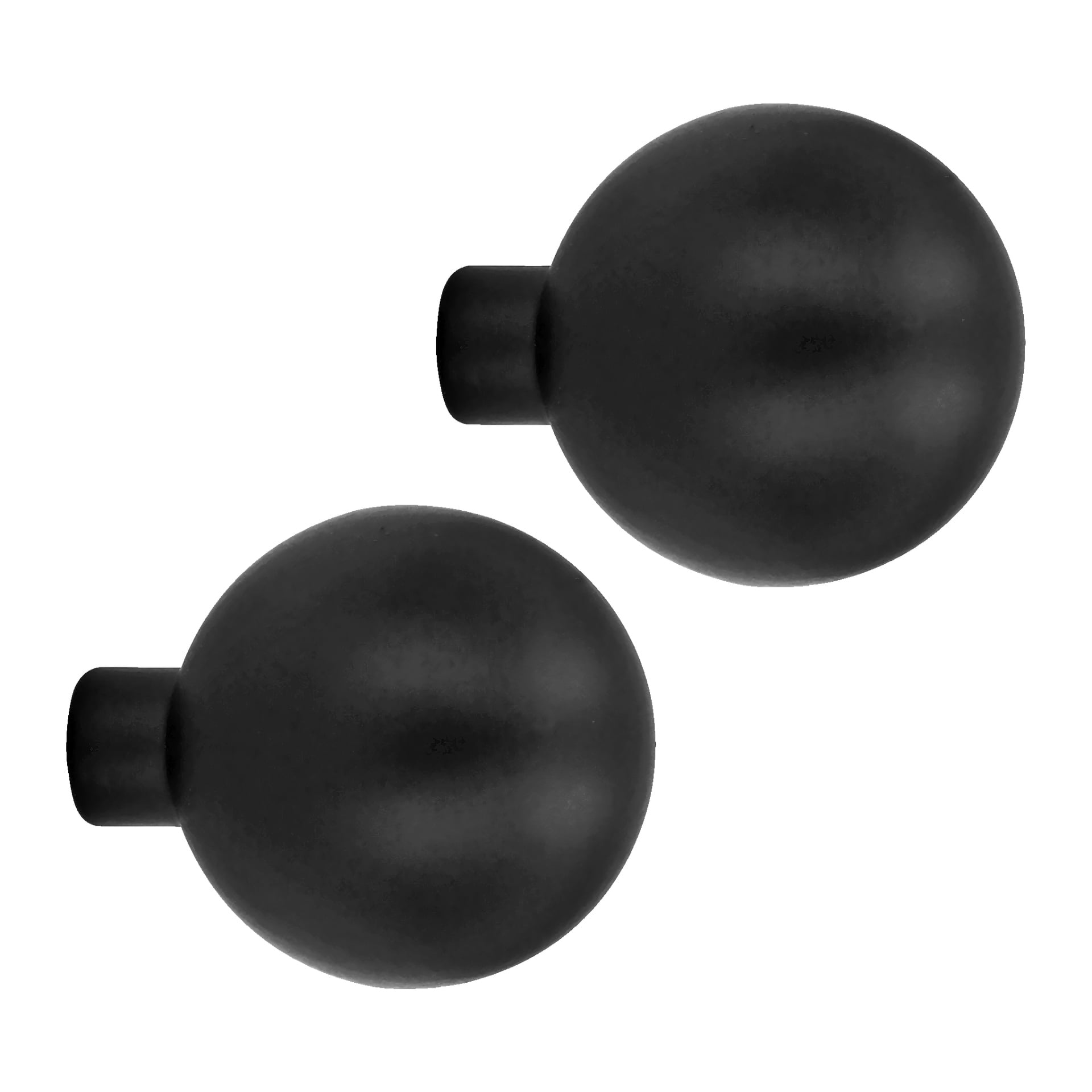 Två identiska "Knob, black 2-pack"-produkter från Hard Head visas. Båda rattarna har en rund form med en kort cylindrisk bas och är placerade i en svag vinkel, parallellt med varandra.