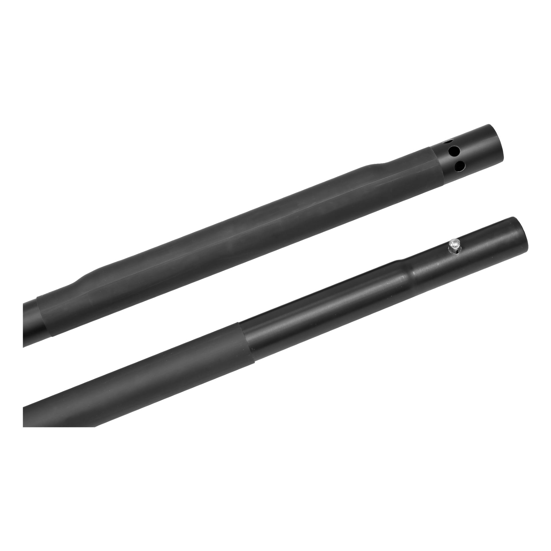 Två Kayoba Paddle-tunnor är placerade sida vid sida. Den övre pipan har hål i sin ände, medan den nedre pipan har en liten pinne nära spetsen.