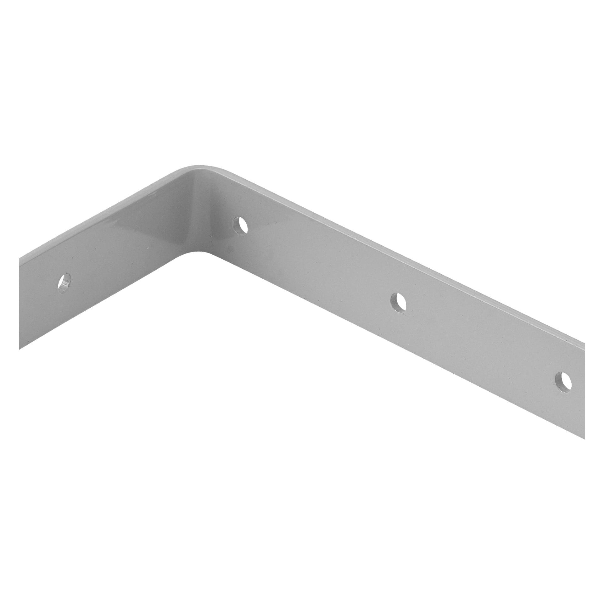 Et detaljert bilde av Hard Head Doorstopperen, med en solid grå metallbrakett med fire jevnt fordelte hull langs lengden, ment for å sikre eller støtte konstruksjonskomponenter.