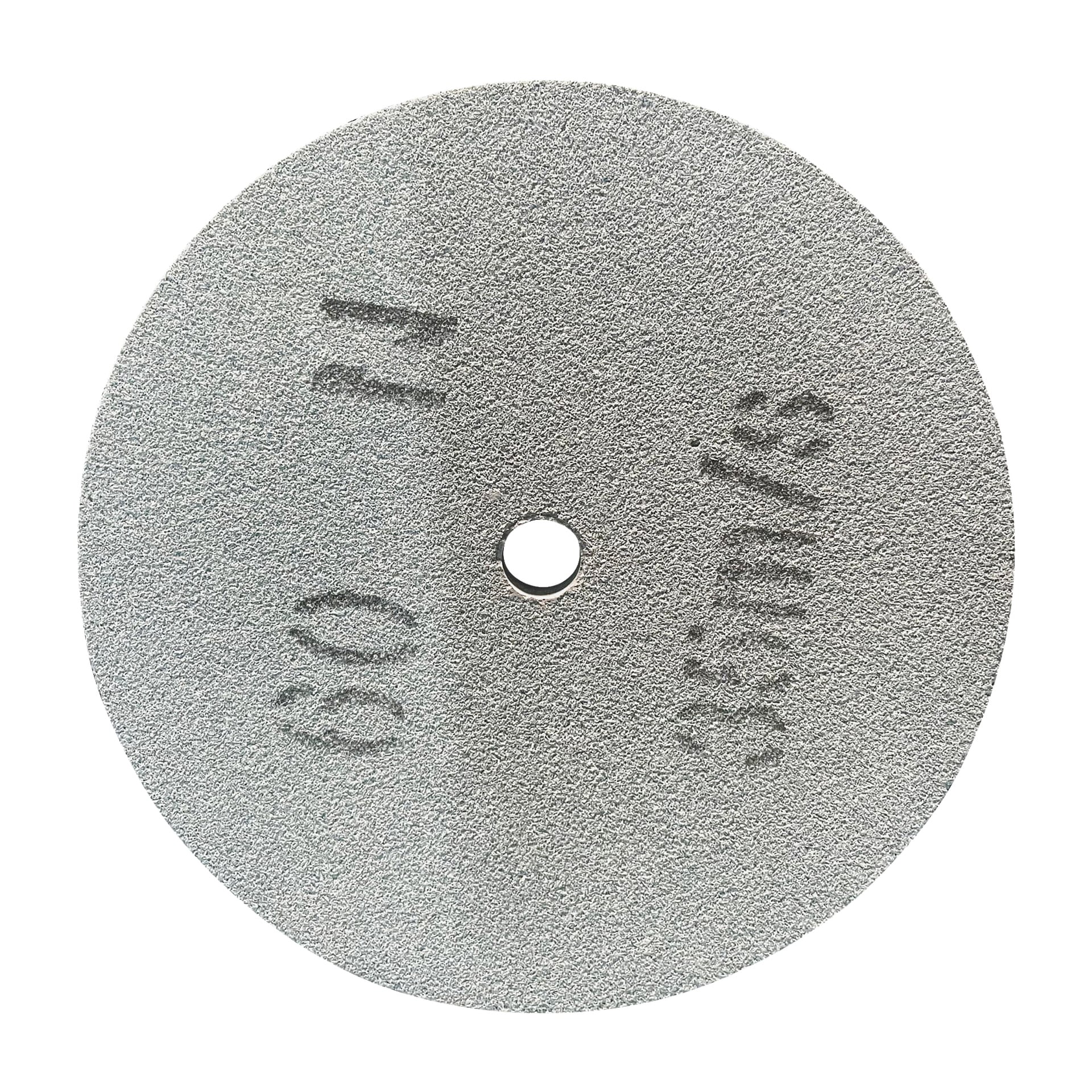 En rund, grå slipskiva från Meec Tools med ett centralt hål och de svagt synliga markeringarna "60 11" och "35m/s" på dess texturerade, gryniga yta.