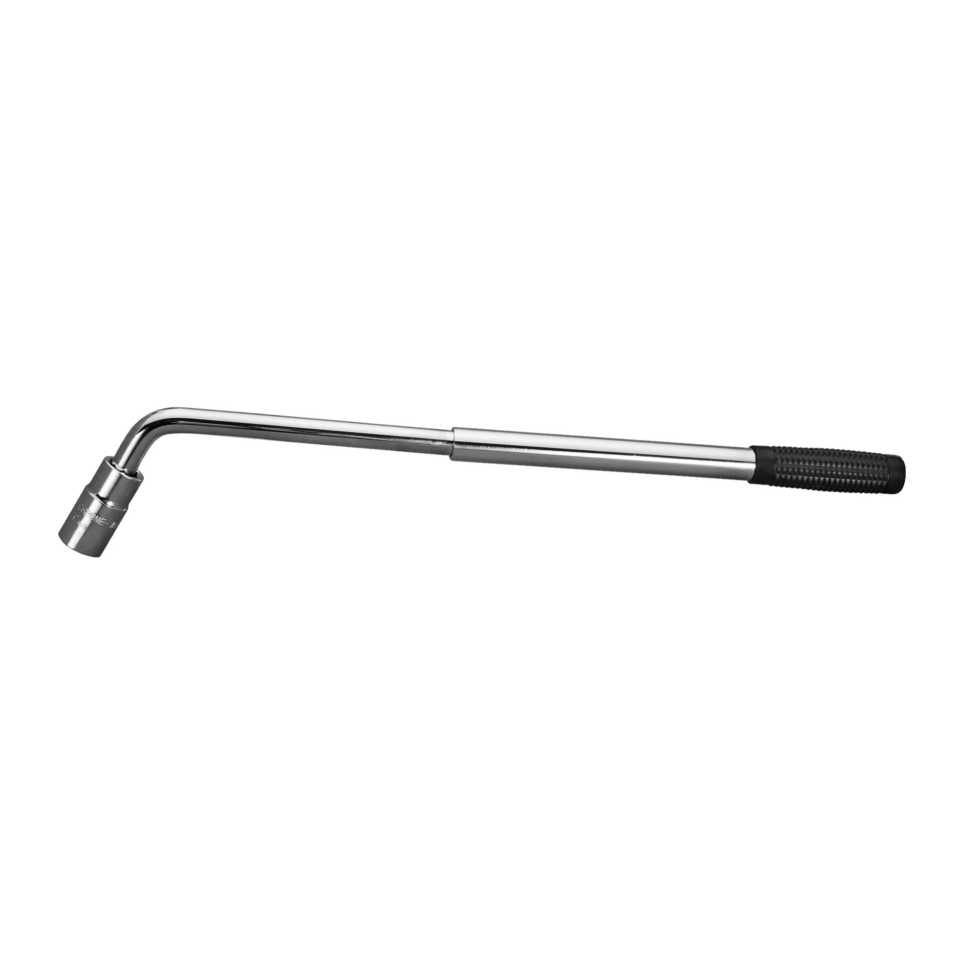 En Meec Tools hjulmutterdragare med en L-formad metallkropp, ett svart texturerat grepp på ena sidan och en hylsa på den andra, designad för att lossa och dra åt hjulmutter på fordonet.