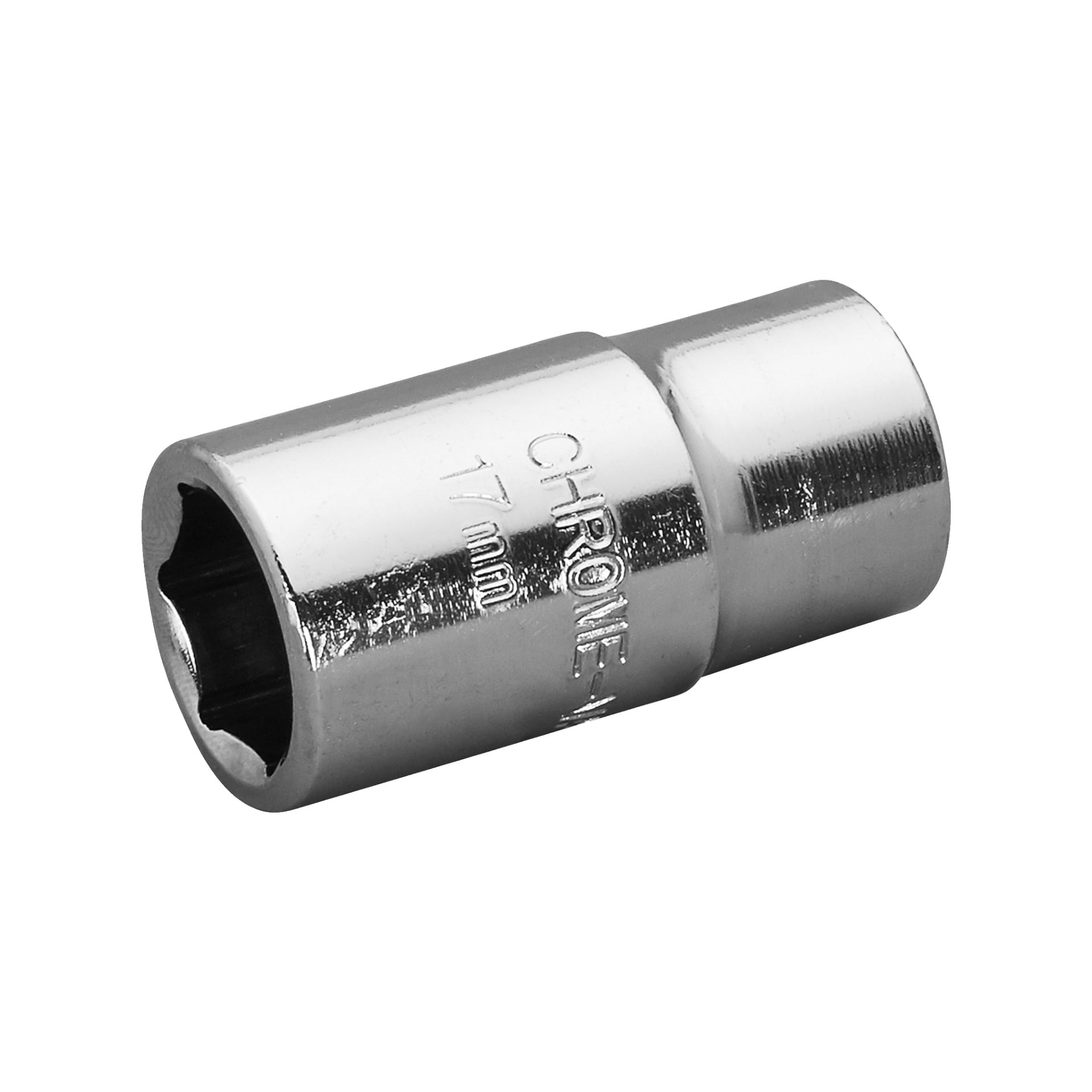 Närbild på en Meec Tools hjulmutterdragare med kromfinish och 17 mm storlek, designad för att dra åt eller lossa bultar och muttrar, med graverade markeringar på sidan.