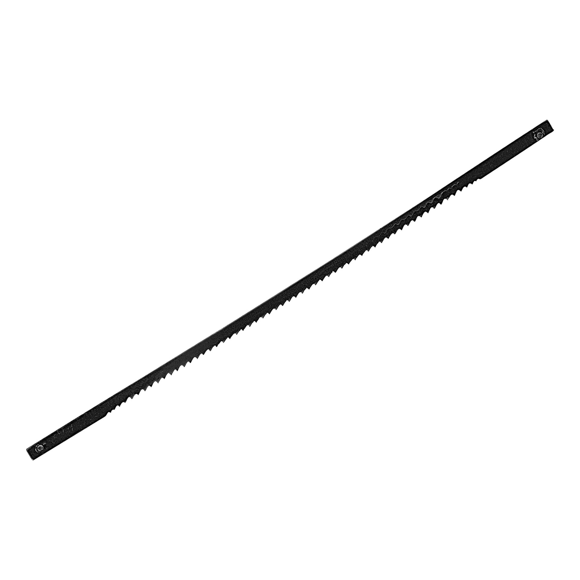 Ett set med fem Meec Tools kontursågblad är arrangerat diagonalt. De svarta bladen har jämnt fördelade tänder på ena kanten och hål i båda ändar för montering på en sågram.