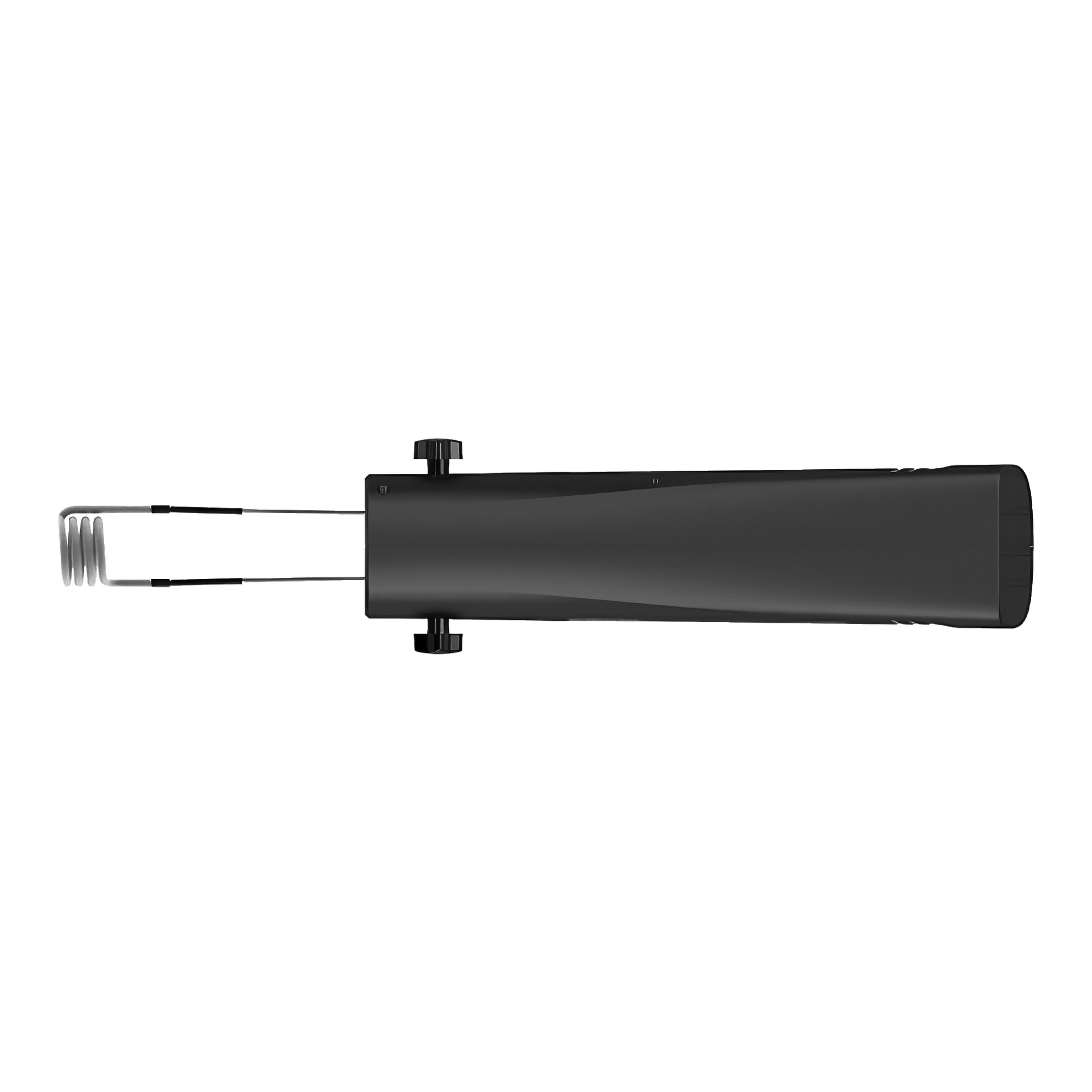 Musta sylinterimäinen Meec Tools -induktiolämmitin, jossa on metallinen lämmityskela ja puristin, nähtynä ylhäältä.
