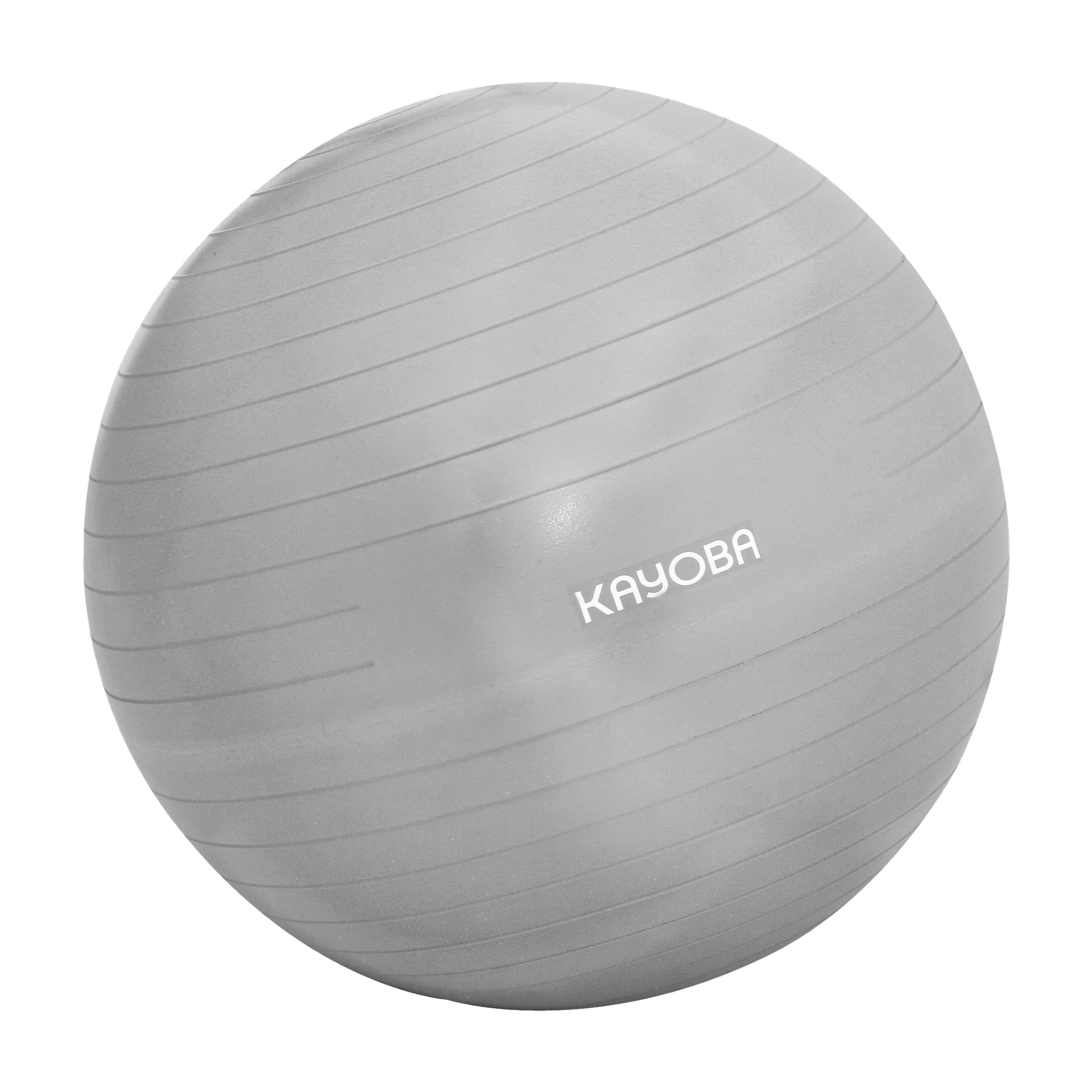 En grå Kayoba-träningsboll med horisontella spår och "Kayoba"-logotypen tryckt på den, fullt uppblåst.