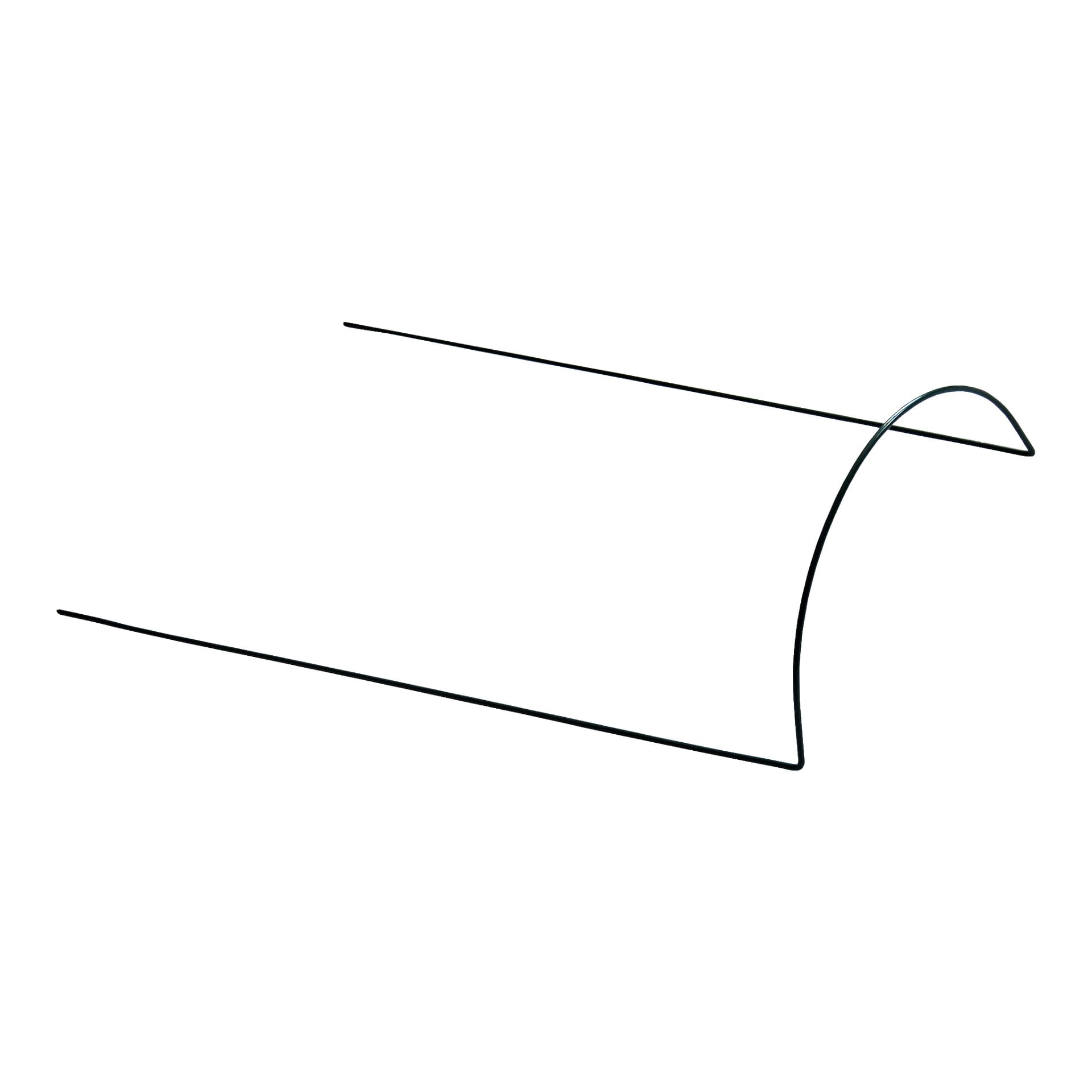 Ett Hard Head bushstöd gjort av en smal, svart metallstång formad till en grundläggande geometrisk form med en bred båge och två raka ändar som sticker utåt.