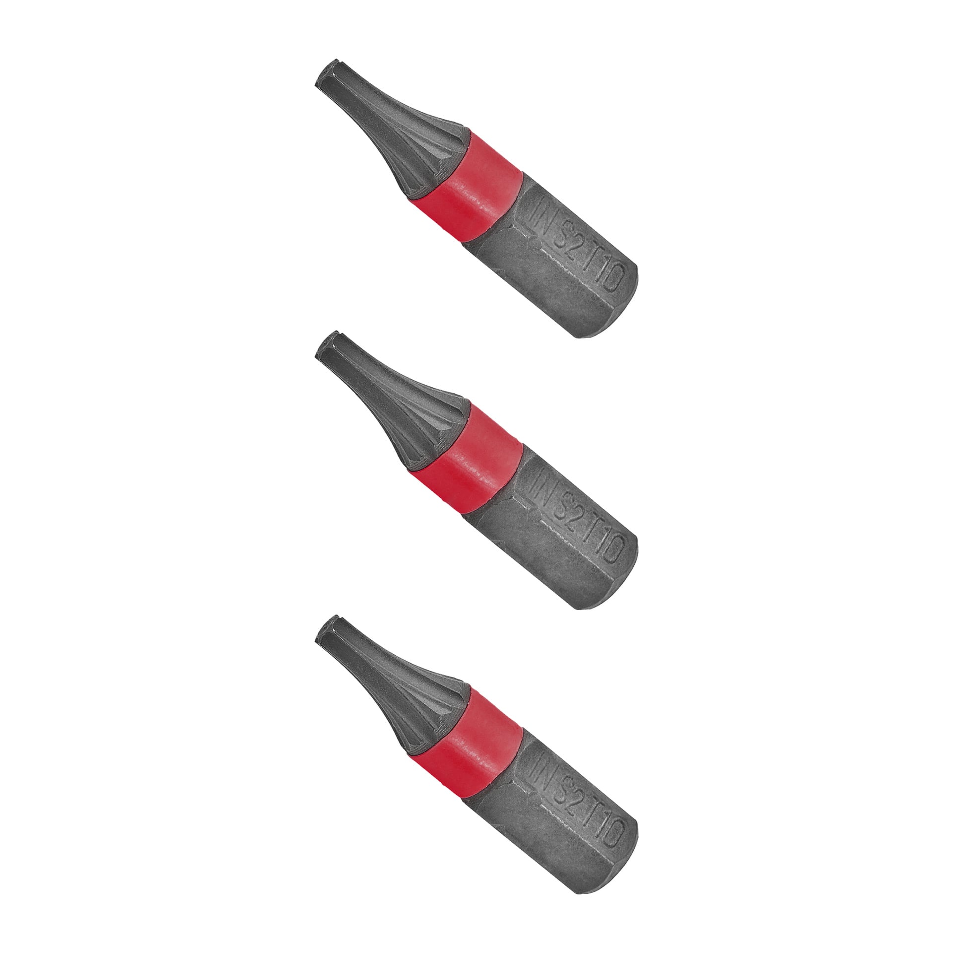 Tre identiska Meec Tools Bits 3-pack svarta och röda trådkontakter med räfflade toppar och S2110 präglade på den nedre delen, arrangerade vertikalt.