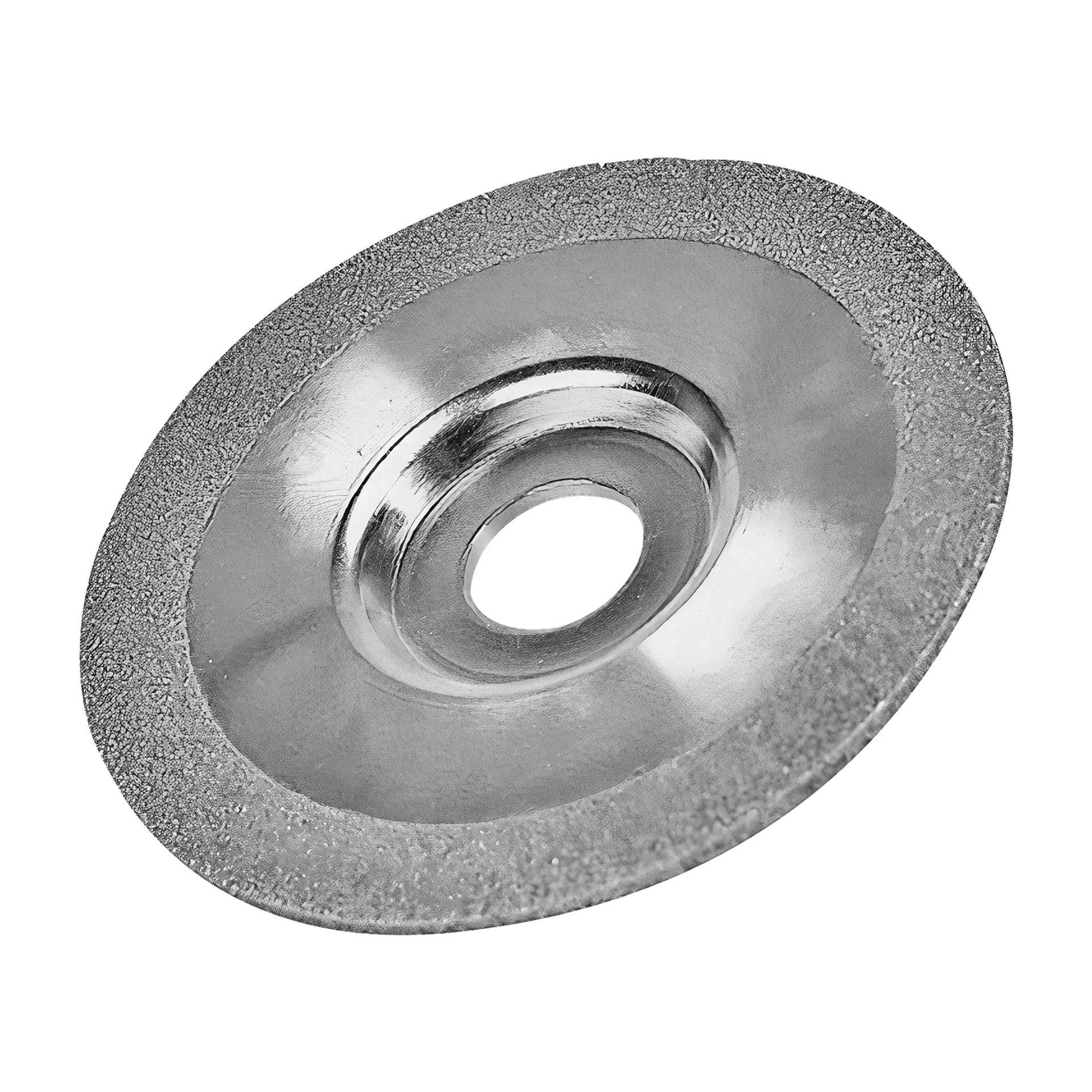 En närbild av Meec Tools diamantslipskiva, som visar dess runda metallform med ett centralt hål och grov, slipande egg avsedd för skär- eller slipningsuppgifter. Skivan syns uppifrån.
