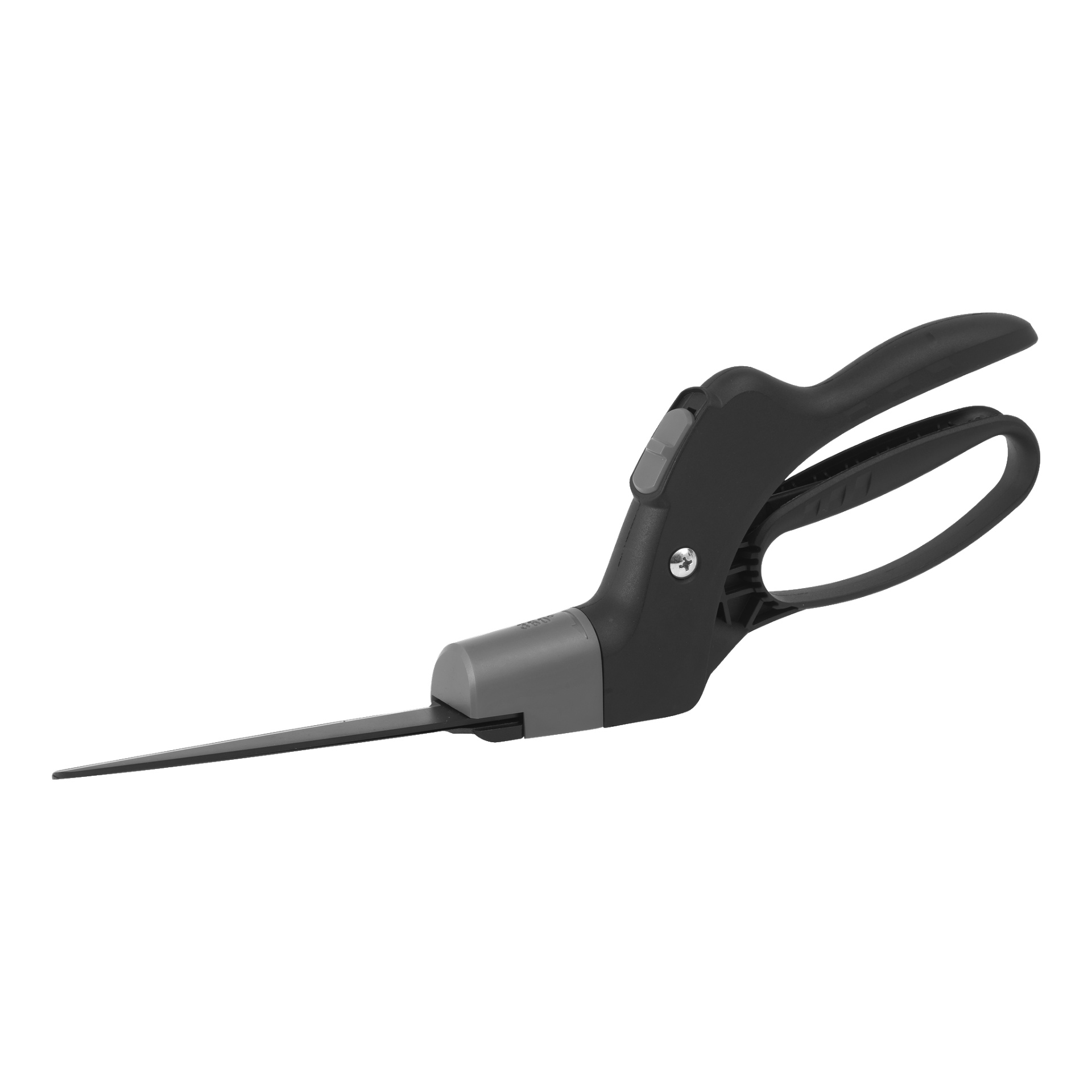 Ett par Hard Head Grass-saxar med ergonomiska svarta och grå handtag för ett bekvämt grepp och ett långt, smalt blad.