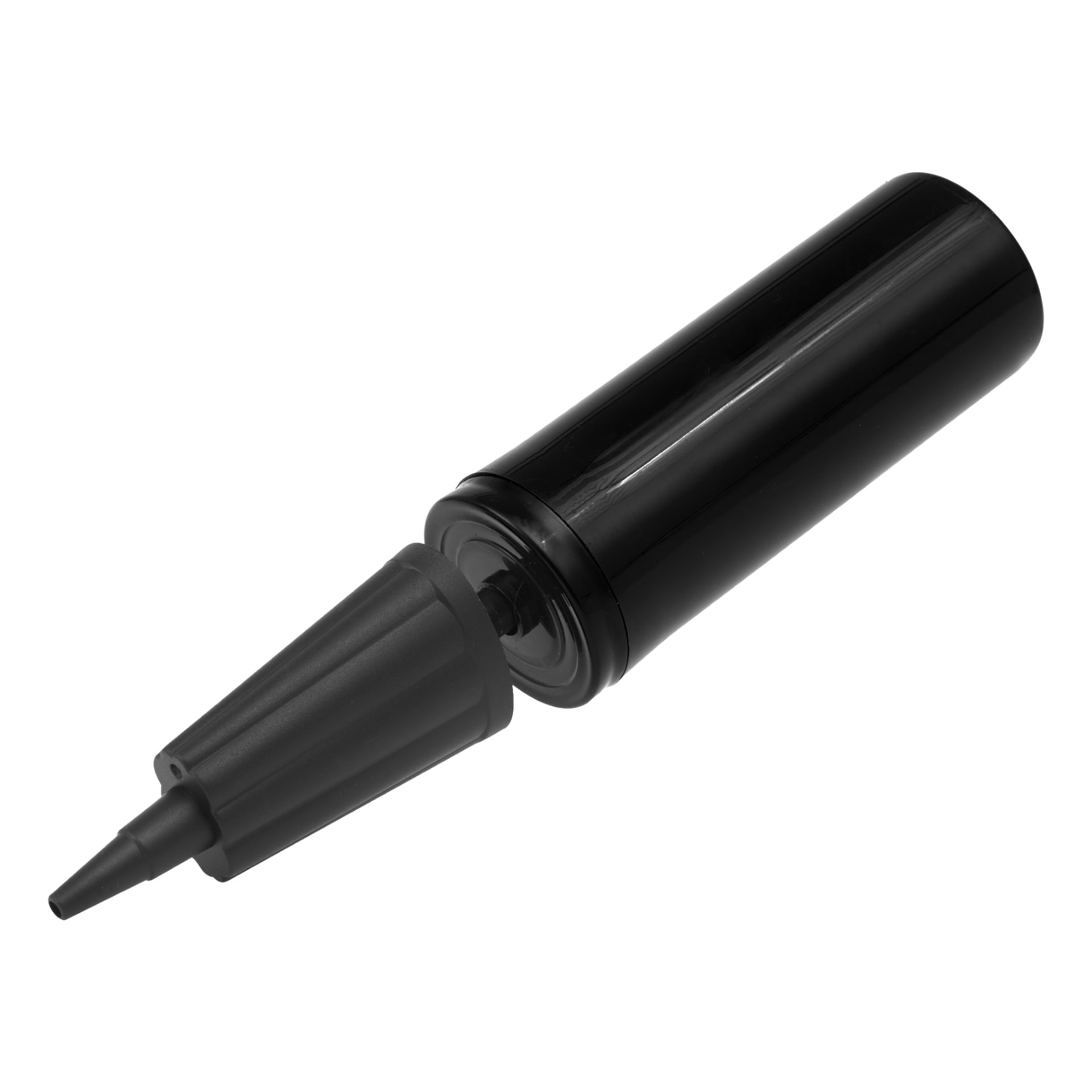 En svart Kayoba handpump med cylindrisk form och ett avsmalnande munstycke, avsedd för att blåsa upp föremål som en träningsboll.