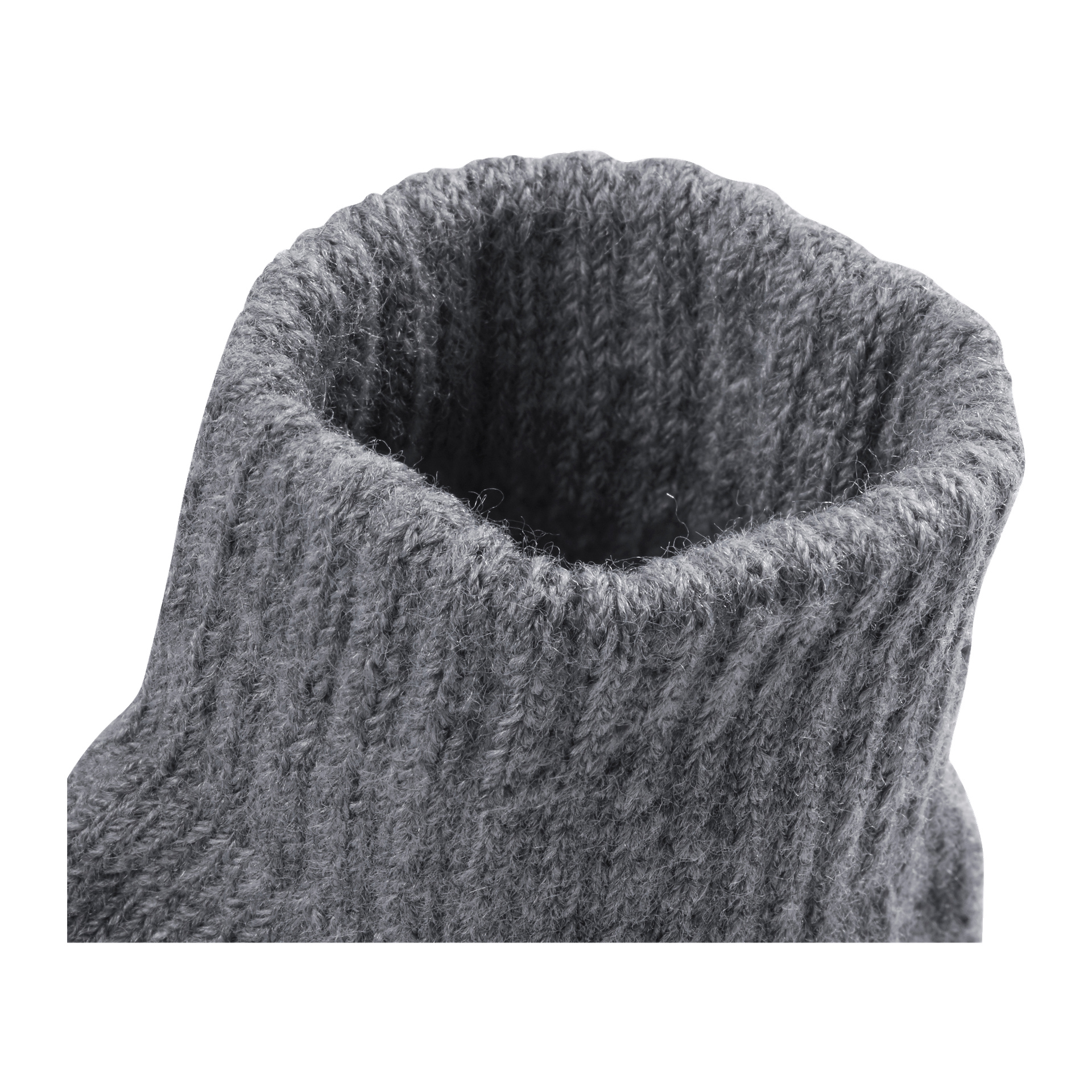 Nærbilde av den øverste åpningen på en grå Kayoba Outdoor Five-finger gloves 3-pack, som fremhever den ribbede teksturen og de vertikale linjene.
