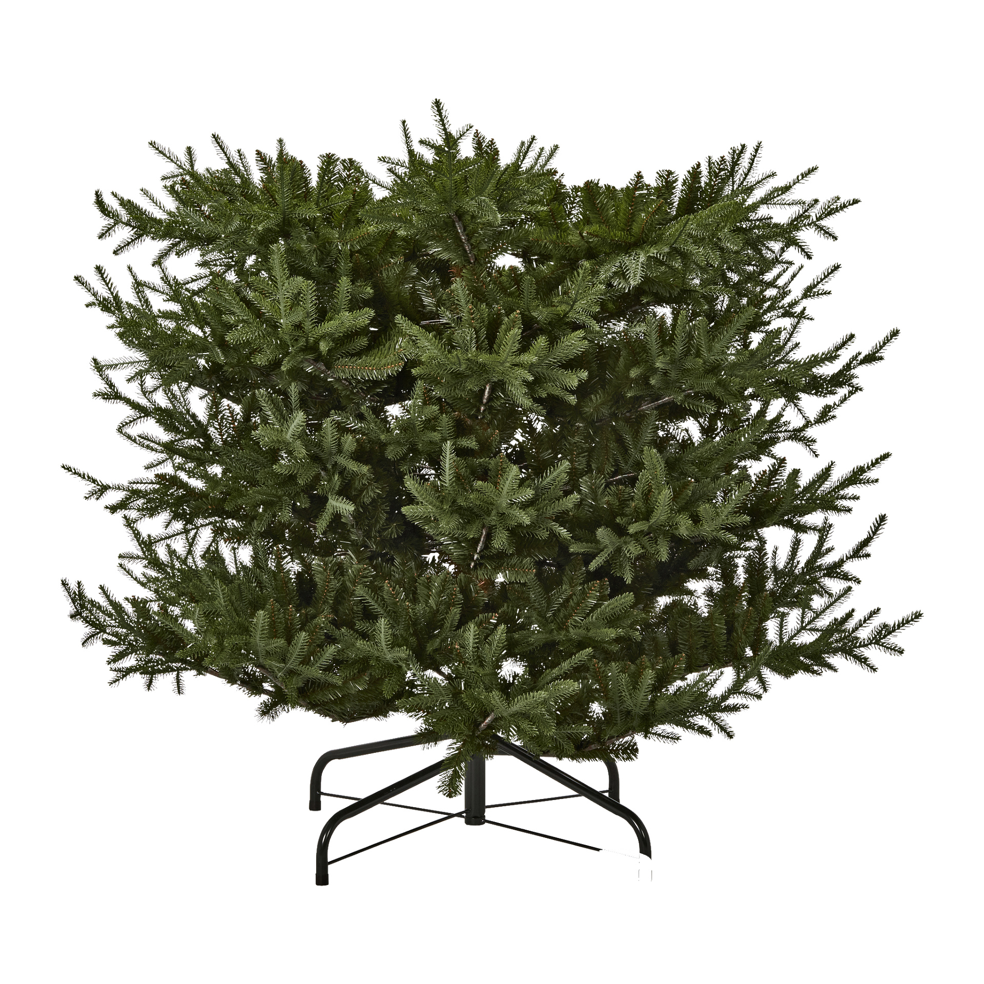 EKVIP Lifelike Premium Christmas Tree har tette grønne grener i en firkantet oppstilling og inkluderer et solid svart metallstativ.