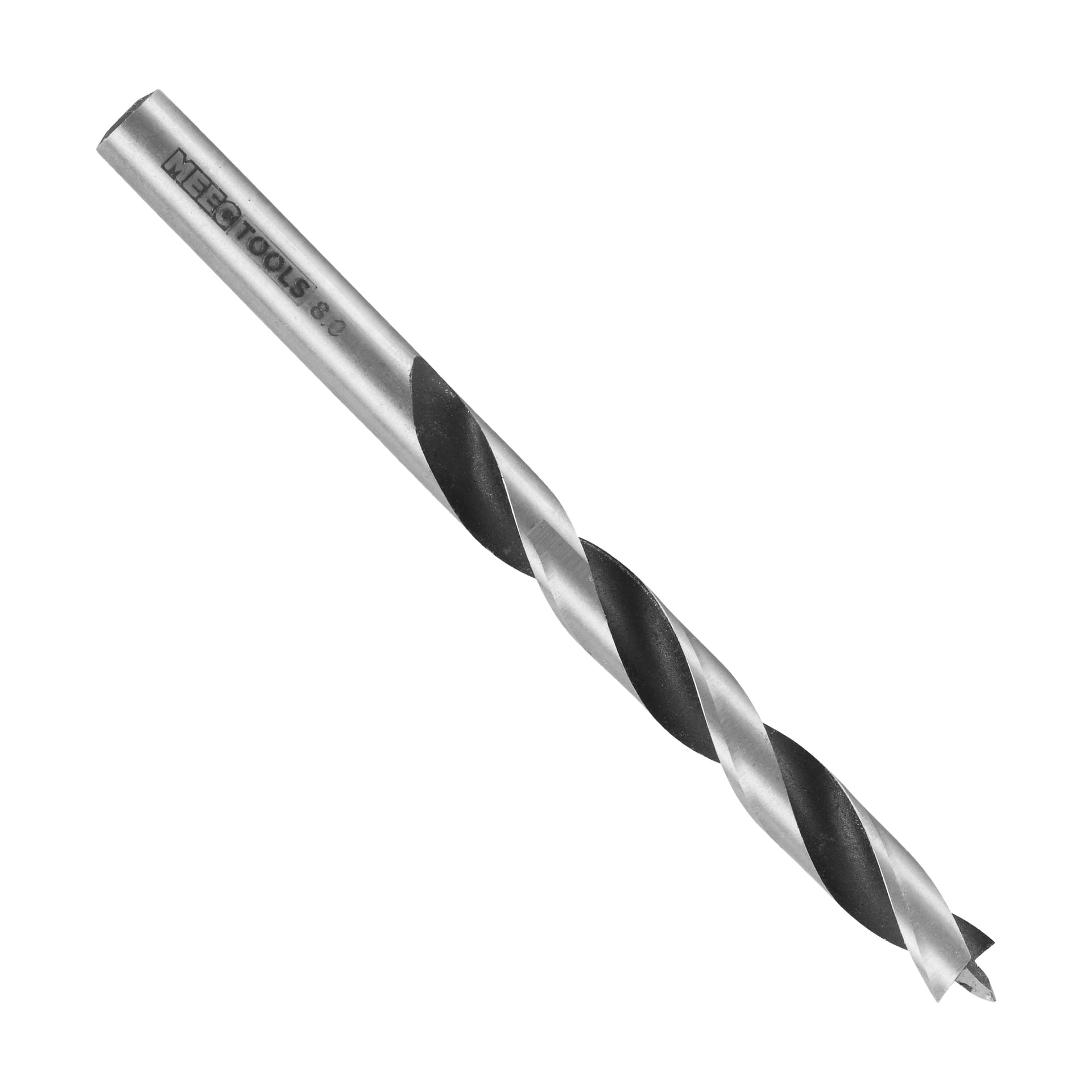 Ett träborr med rak skaft och räfflad kropp, med "Meec Tools" markerat nära skaftet, placerat diagonalt.
