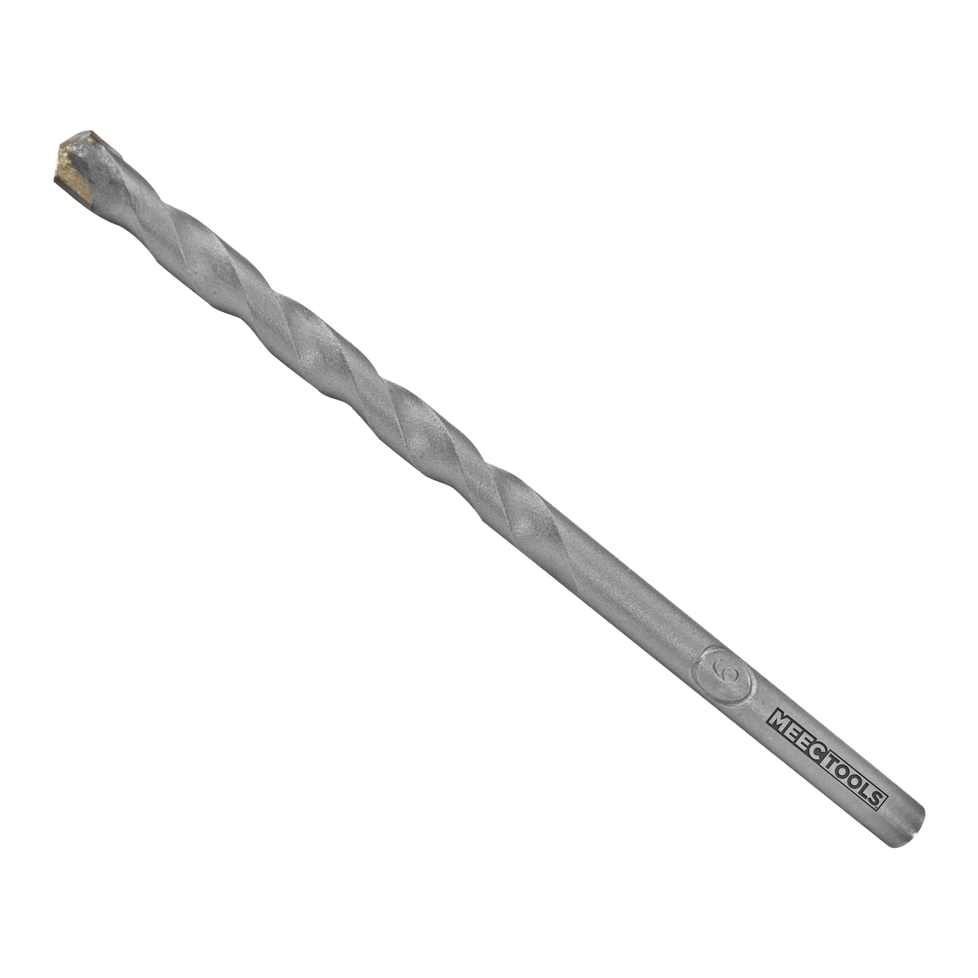 En betongborr från Meec Tools med spetsig spets och spiralrävlar, som visar varumärket nära skaftet.